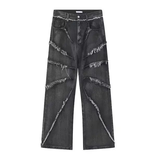 Japanese Brand × Jean Black Baggy Frayed Embroidery Denim Jeans Size US 32 / EU 48 - 4 Thumbnail