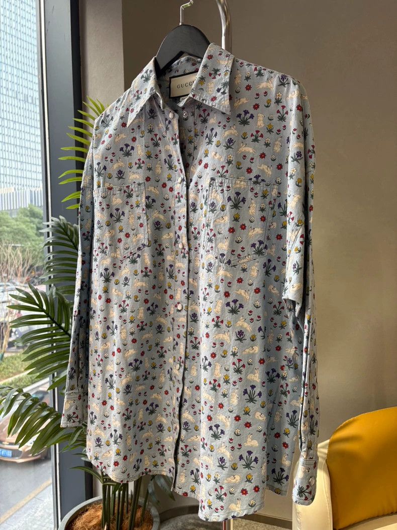 Gucci Gucci Size 36 Blue flower rabbit shirt, size 36 2502-Nexta Size US XS / EU 42 / 0 - 3 Thumbnail