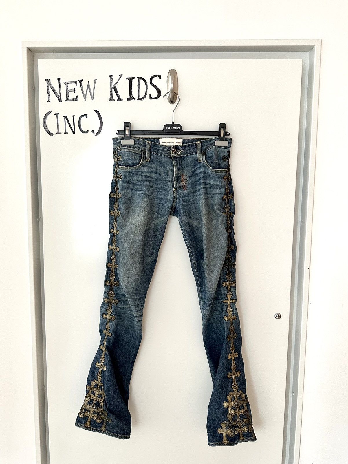 image of Chrome Hearts Gold Leather Patches Jeans Denim in Blue, Men's (Size 26)