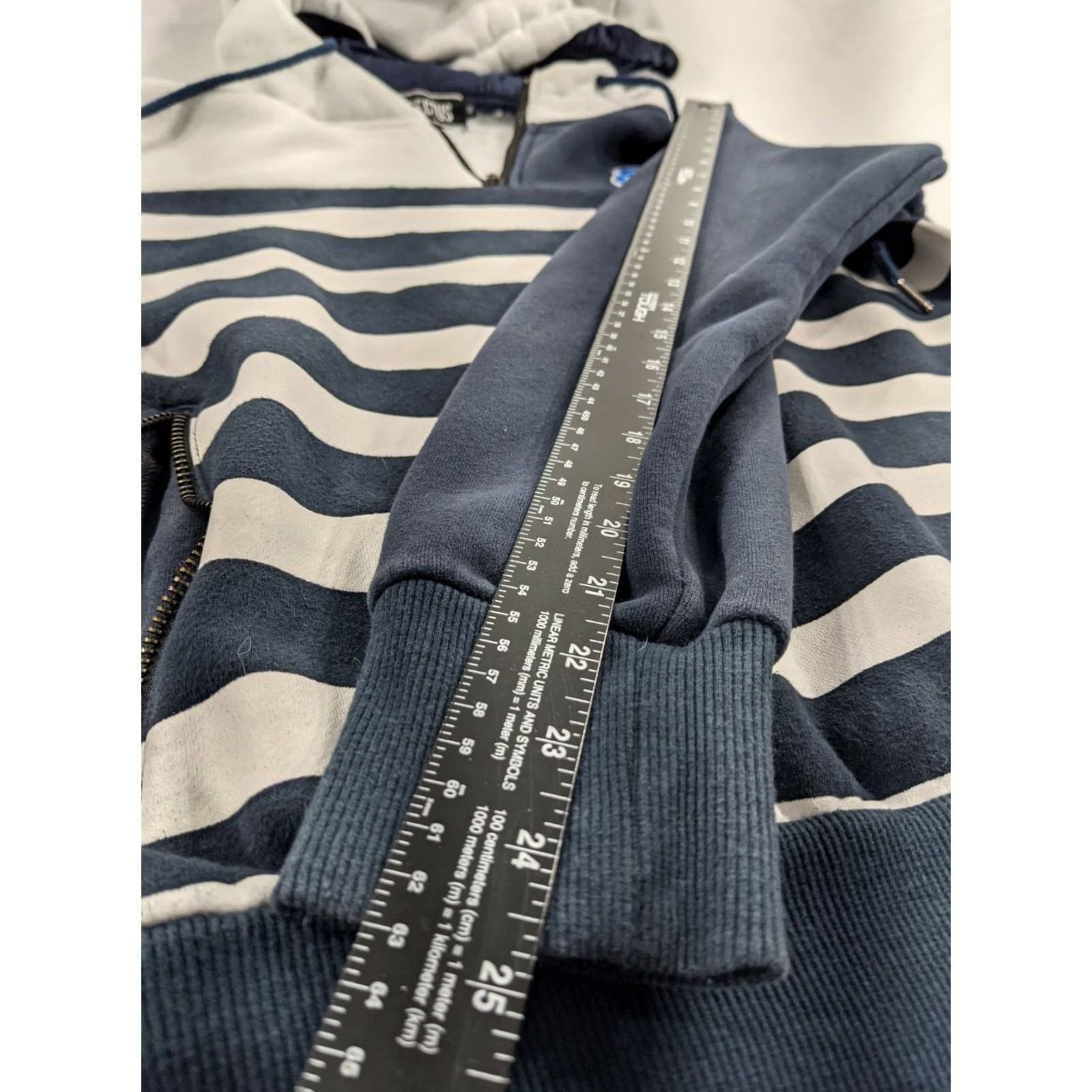 Vintage Effectus Clothing Mens Navy Striped Quarter Zip Hoodie W/Pockets Size Medium Size US M / EU 48-50 / 2 - 7 Thumbnail