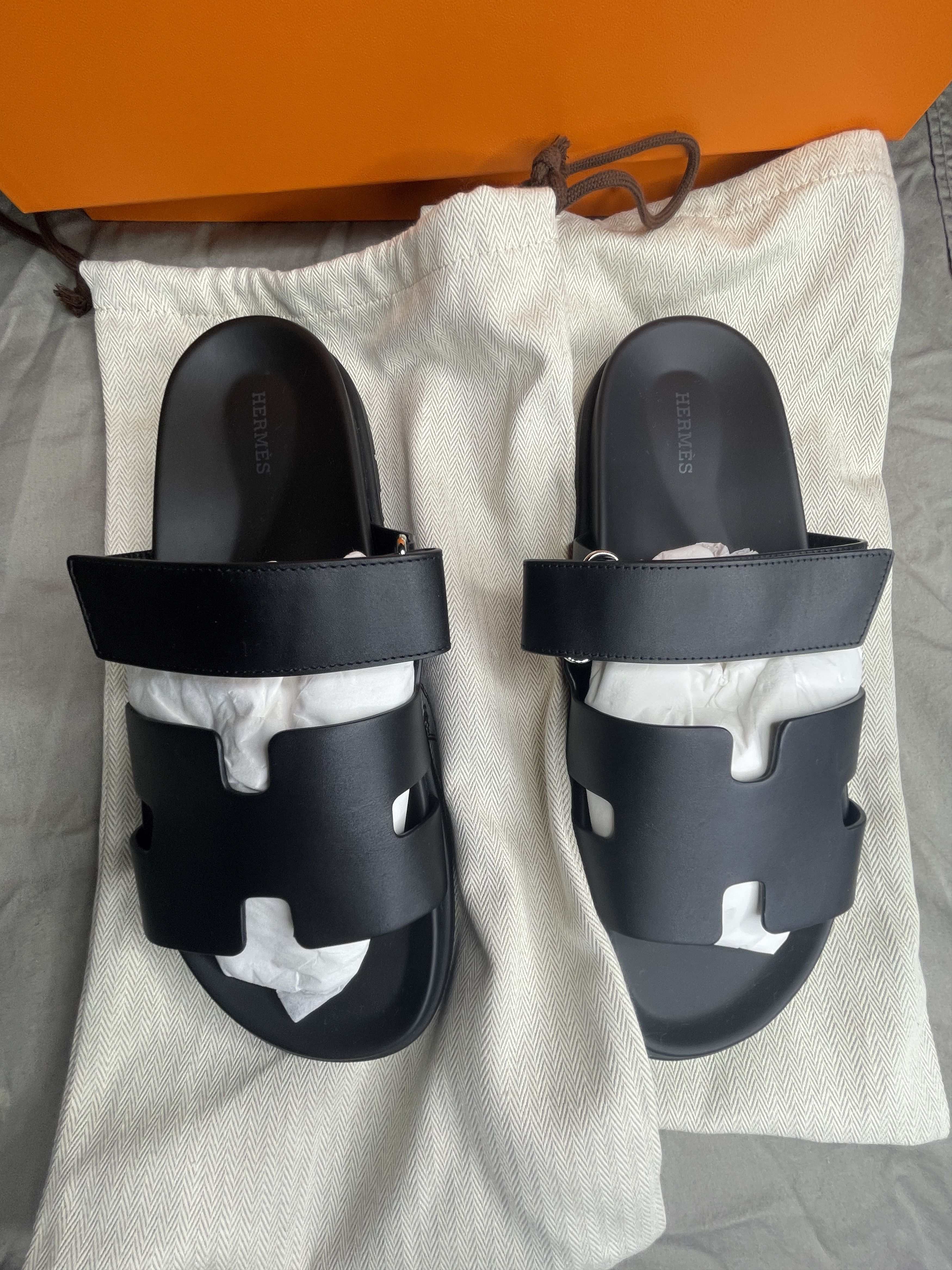 Hermes Hermès Brand New, Unworn Men's Chypre sandals - Black - 43.5 Size US 10.5 / EU 43-44 - 1 Thumbnail