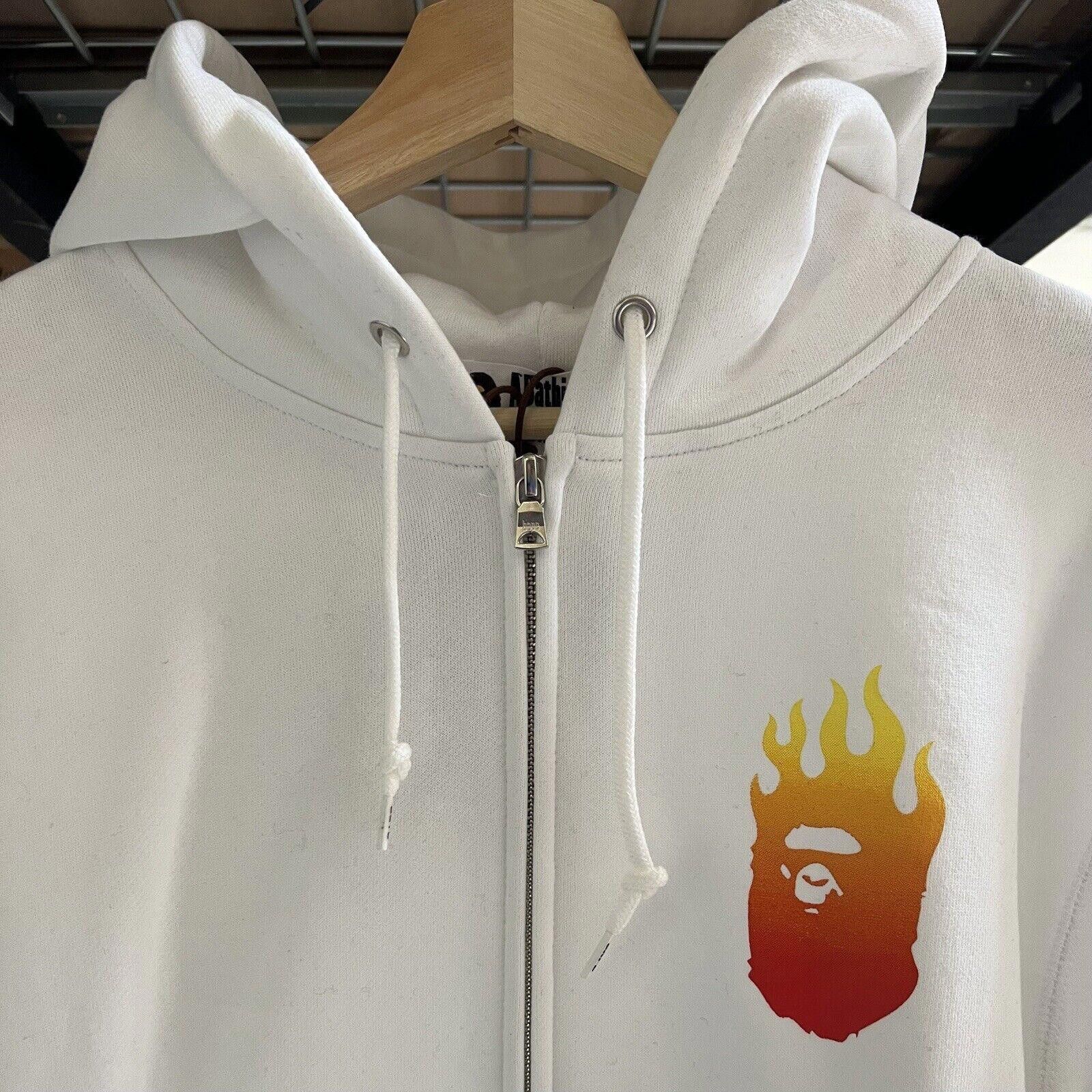 Bape A Bathing Ape BAPE FLAME Fire Logo Zip up hoodie Sz XL White Size US XL / EU 56 / 4 - 1 Thumbnail