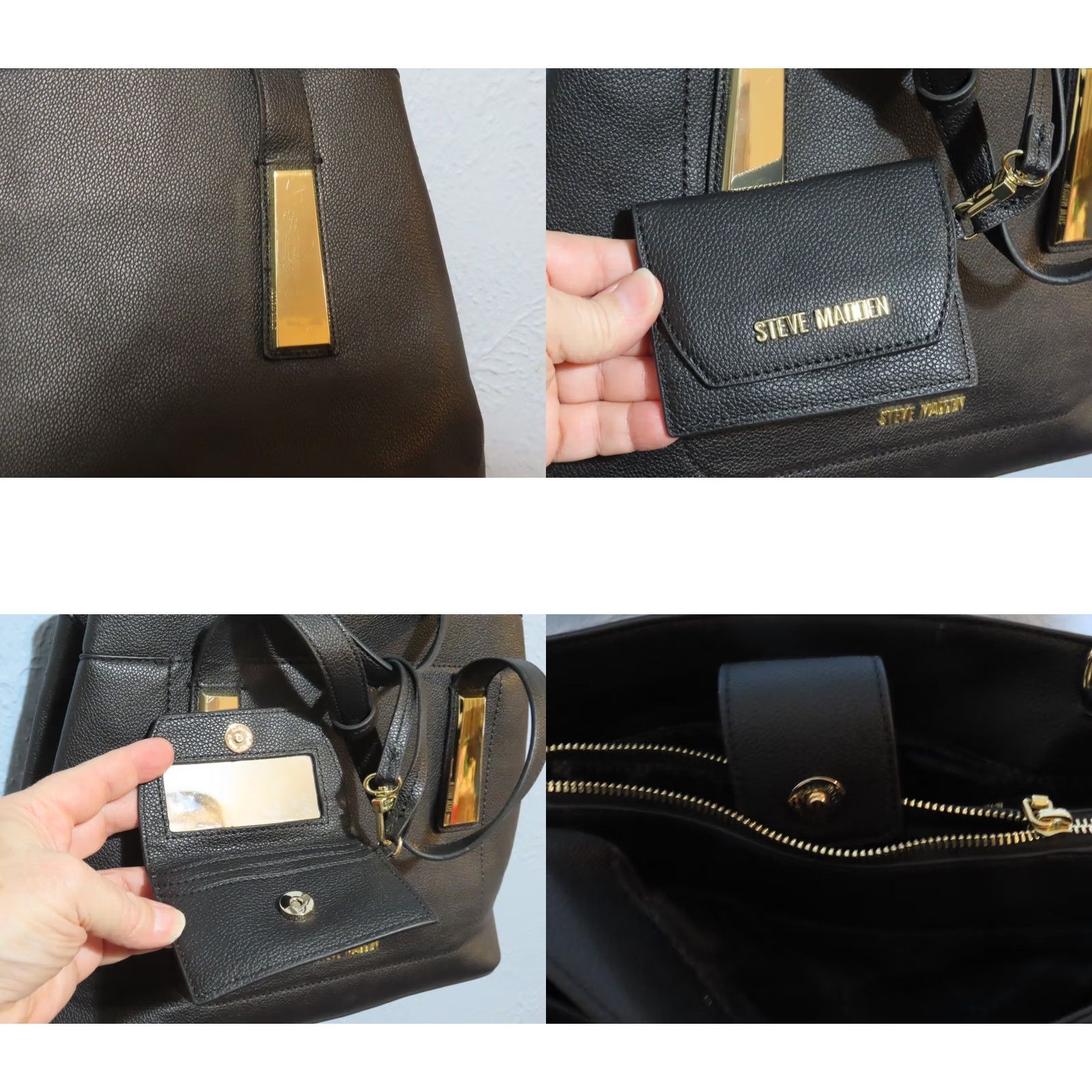 Steve Madden Steve Madden Shoulder Bag Black and Gold Faux Leather W/Wallet Purse Large Size ONE SIZE - 8 Thumbnail