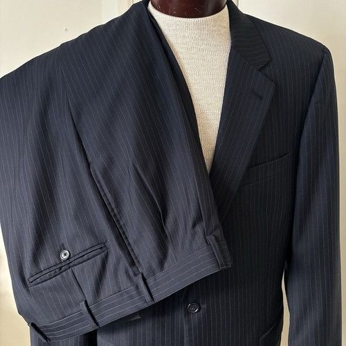 Jos. A. Bank Jos. A. Bank Mens 44L Navy Striped 100% Wool 2 Piece Suit Wi Size 44L - 1 Thumbnail