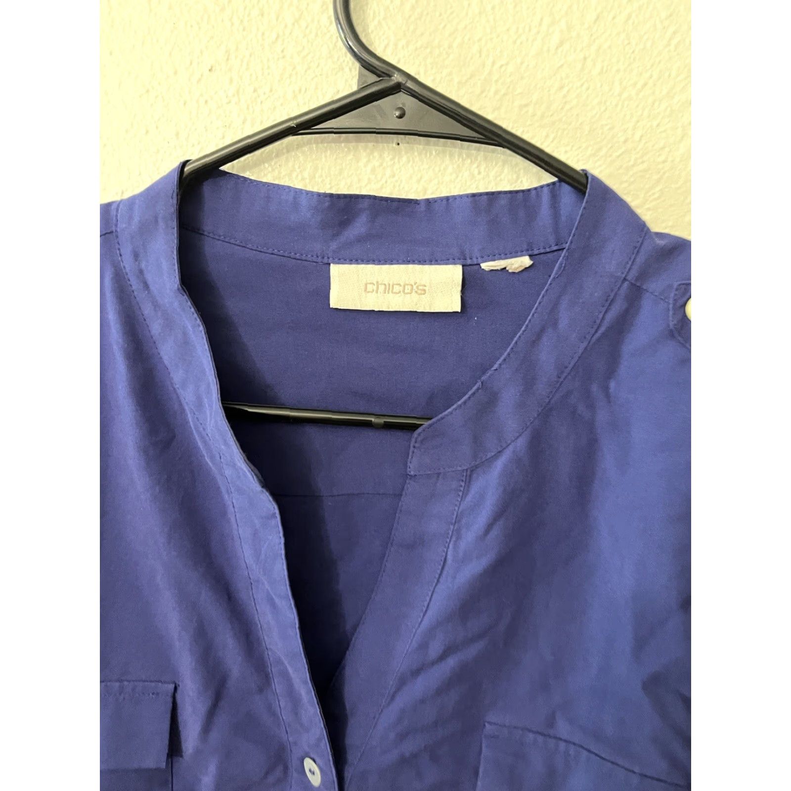 Vintage CHICO'S Blouse Blue Collarless Long Sleeve Button Down Modal Blend Size 1 Medium Size M / US 6-8 / IT 42-44 - 3 Thumbnail