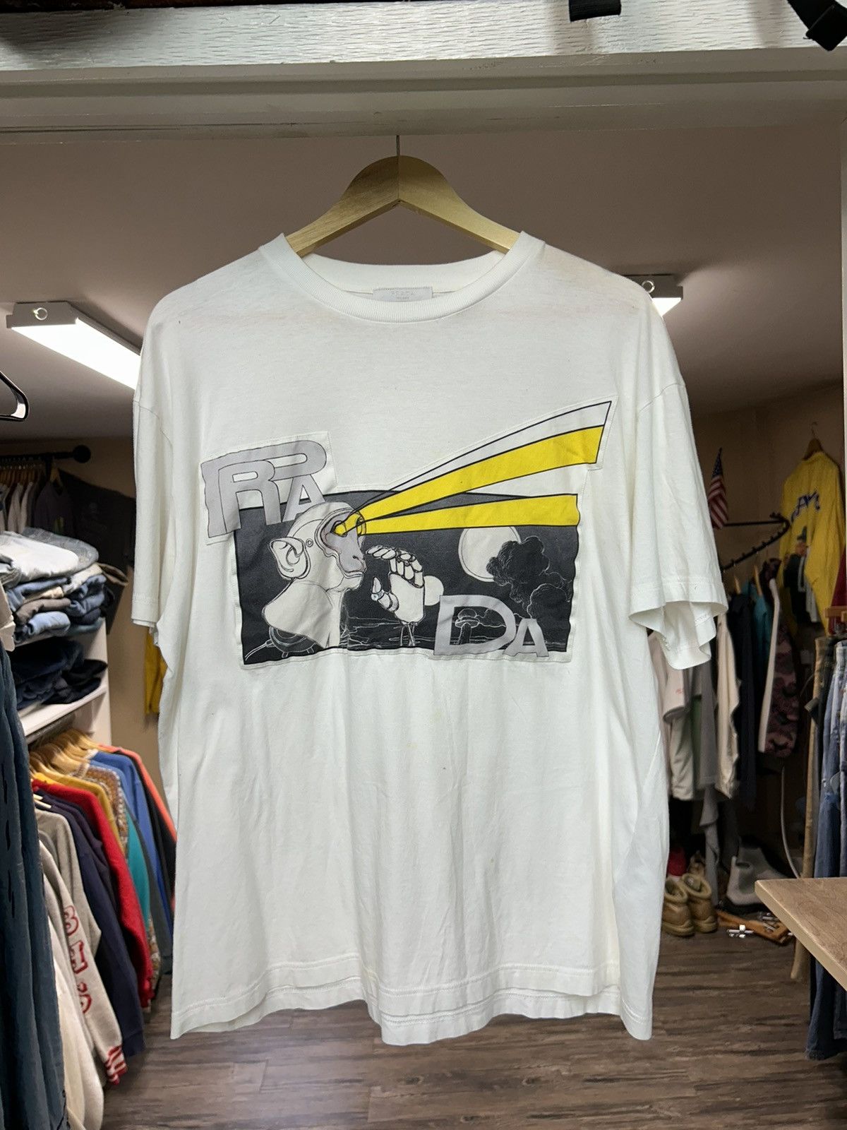 image of Prada Monkey Graphic T-Shirt in White/Yellow, Men's (Size 2XL)