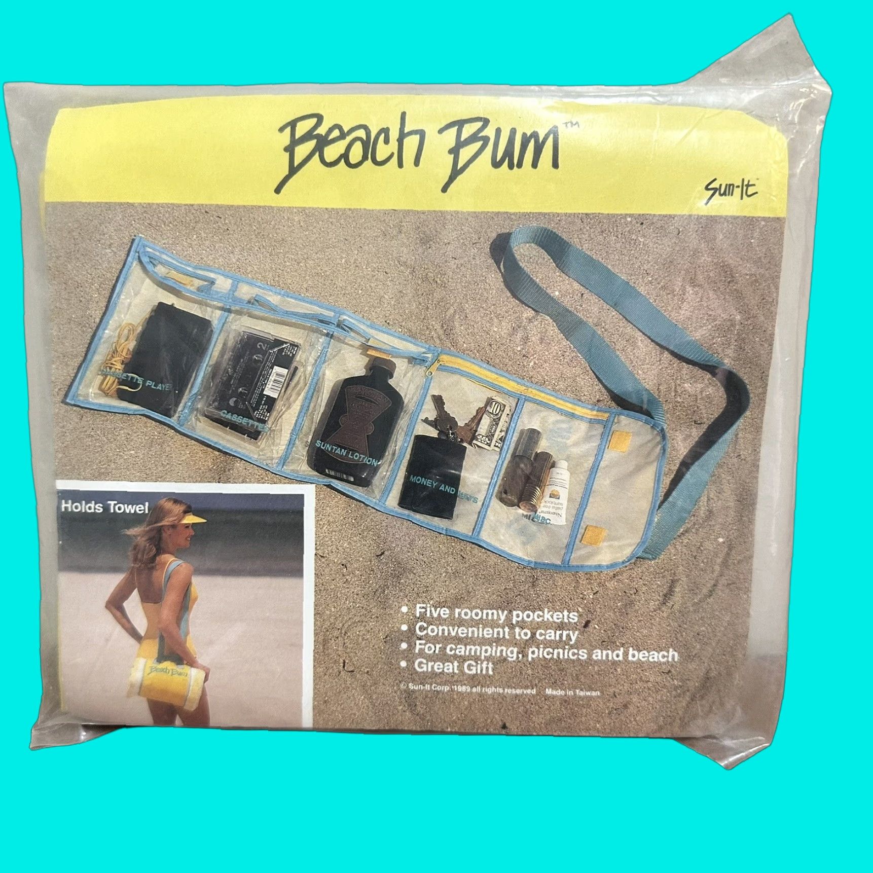 Vintage VINTAGE Beach Bum Sling Bag Pouch Towel Holder Nylon Tote Beach Pool NEW NOS Beach Bum Bag Nylon Tote Sling Bag for Adults Unisex 1980s Size ONE SIZE - 1 Thumbnail