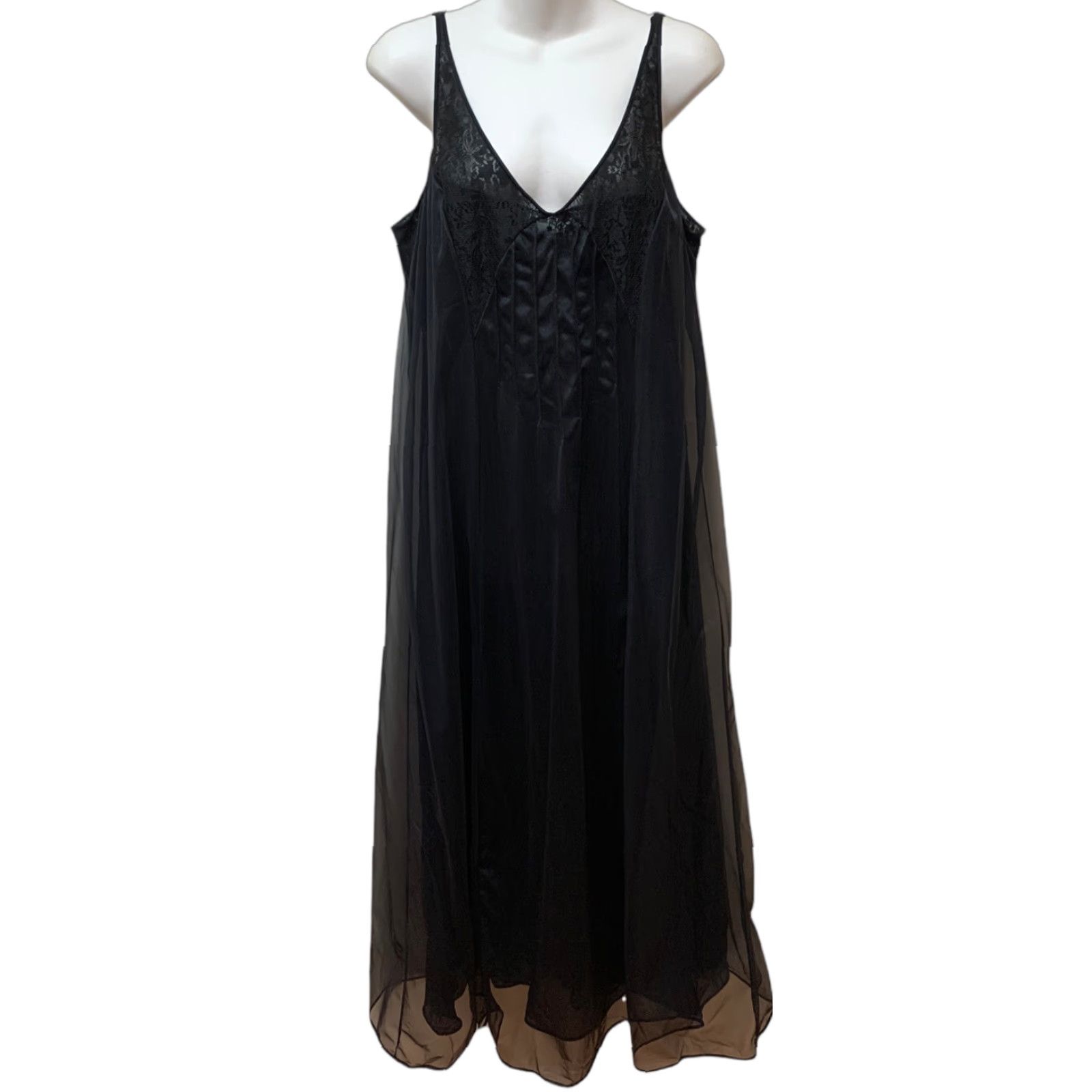 Vintage VINTAGE Vassarette Nightgown Nylon Long Sheer Sweep Lace Gown 55" Black L NS NEW Size ONE SIZE - 1 Thumbnail