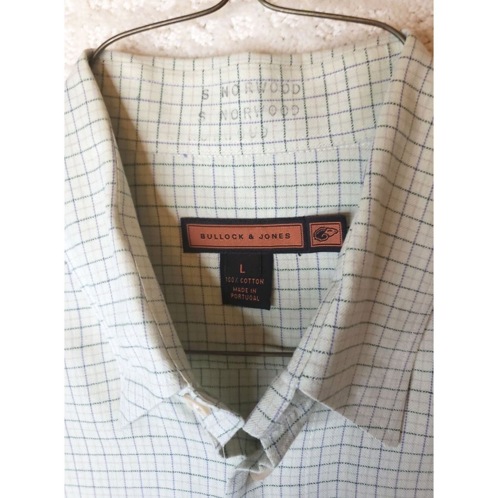 Vintage Bullock & Jones Men's L Green Check Long Sleeve Button-Up Shirt NICE SOFT FEEL Size US L / EU 52-54 / 3 - 6 Thumbnail