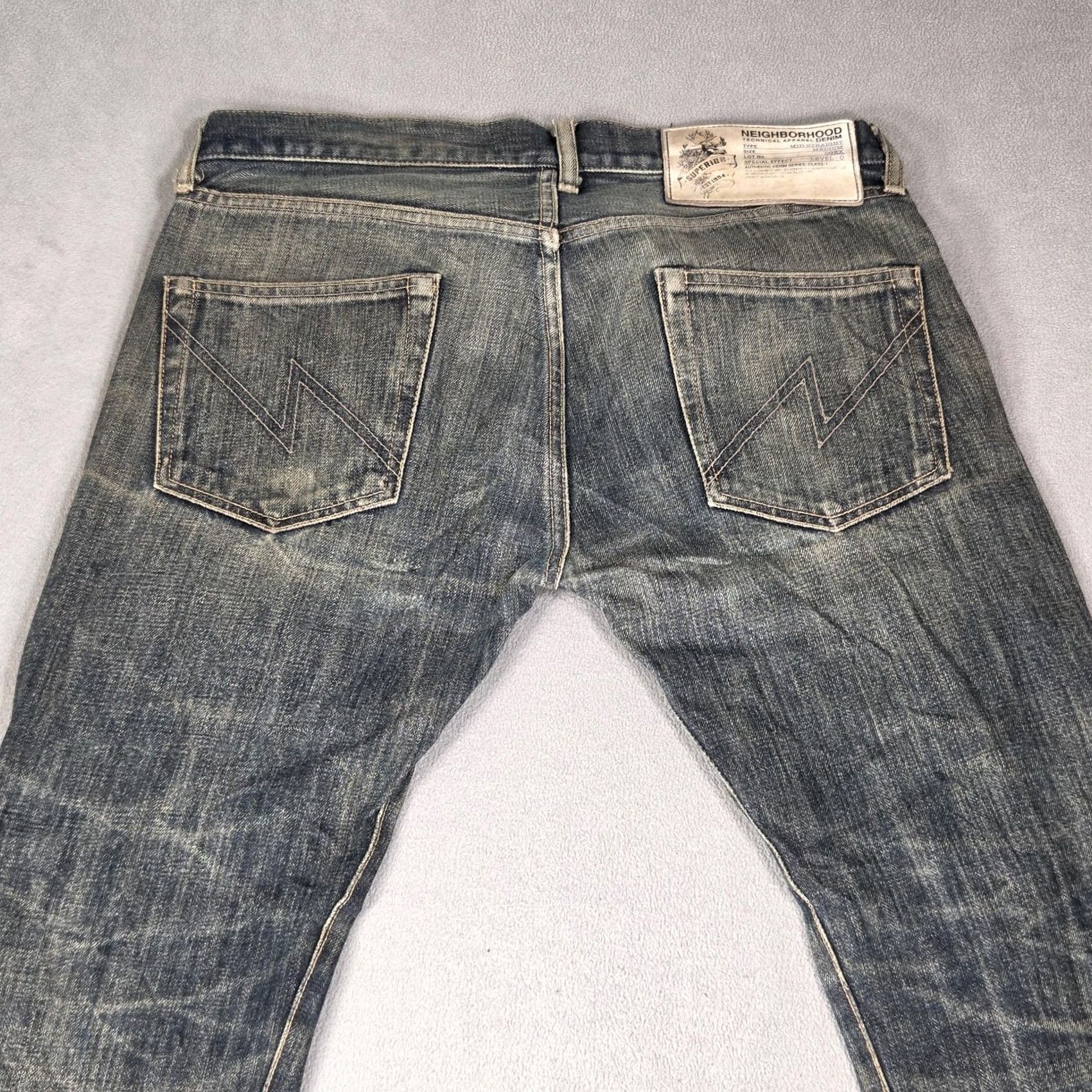 Neighborhood Neighborhood Jeans Mens Selvedge Whiskers Honeycomb Tracks Straight Fits 32x28 Denim Cotton Zip Pockets Blue 5579 Size US 32 / EU 48 - 5 Thumbnail