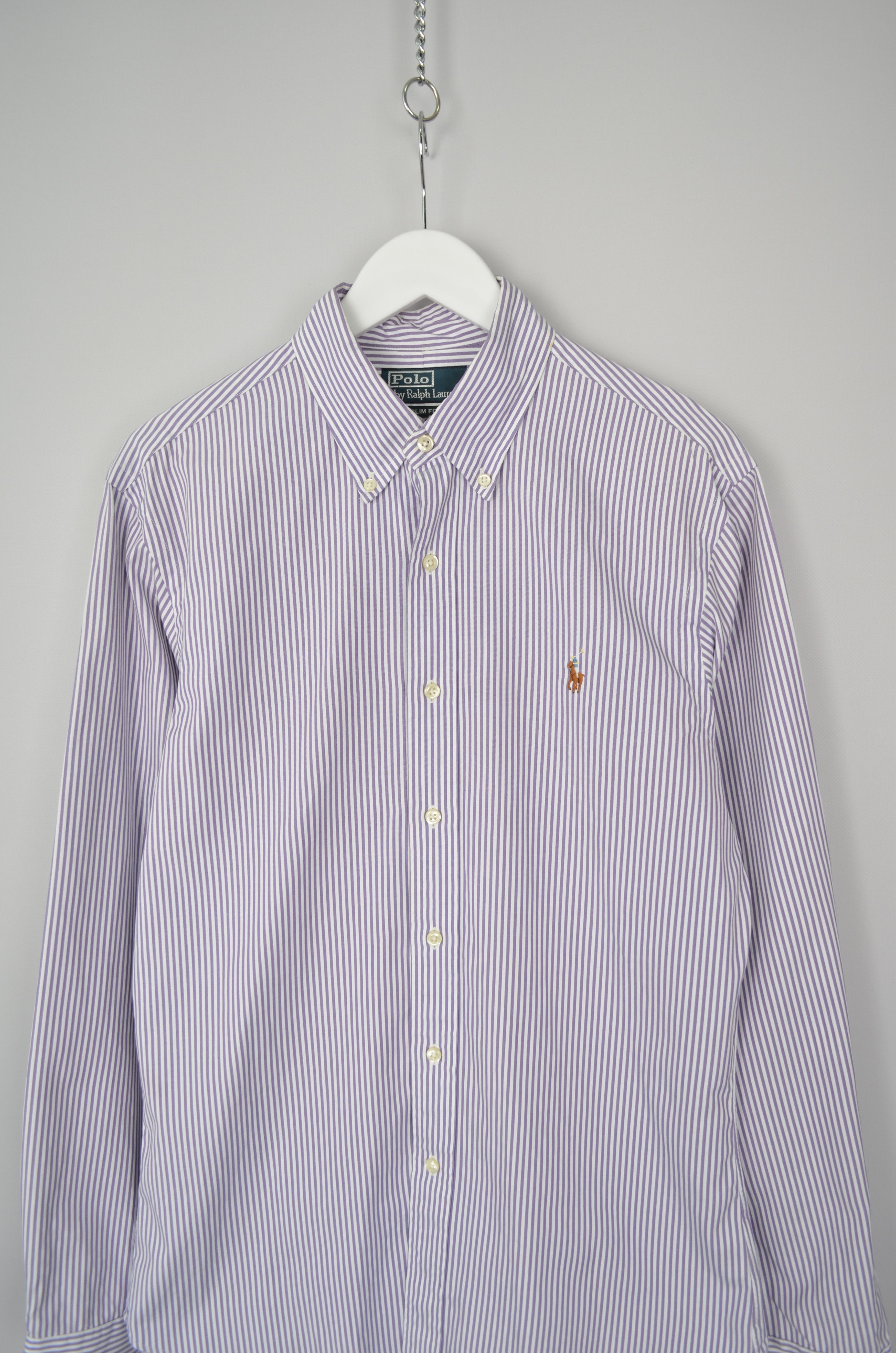 Designer × Polo Ralph Lauren Polo Ralph Lauren Violet Striped L/S Shirt Size 39/M Slim Size US M / EU 48-50 / 2 - 2 Thumbnail