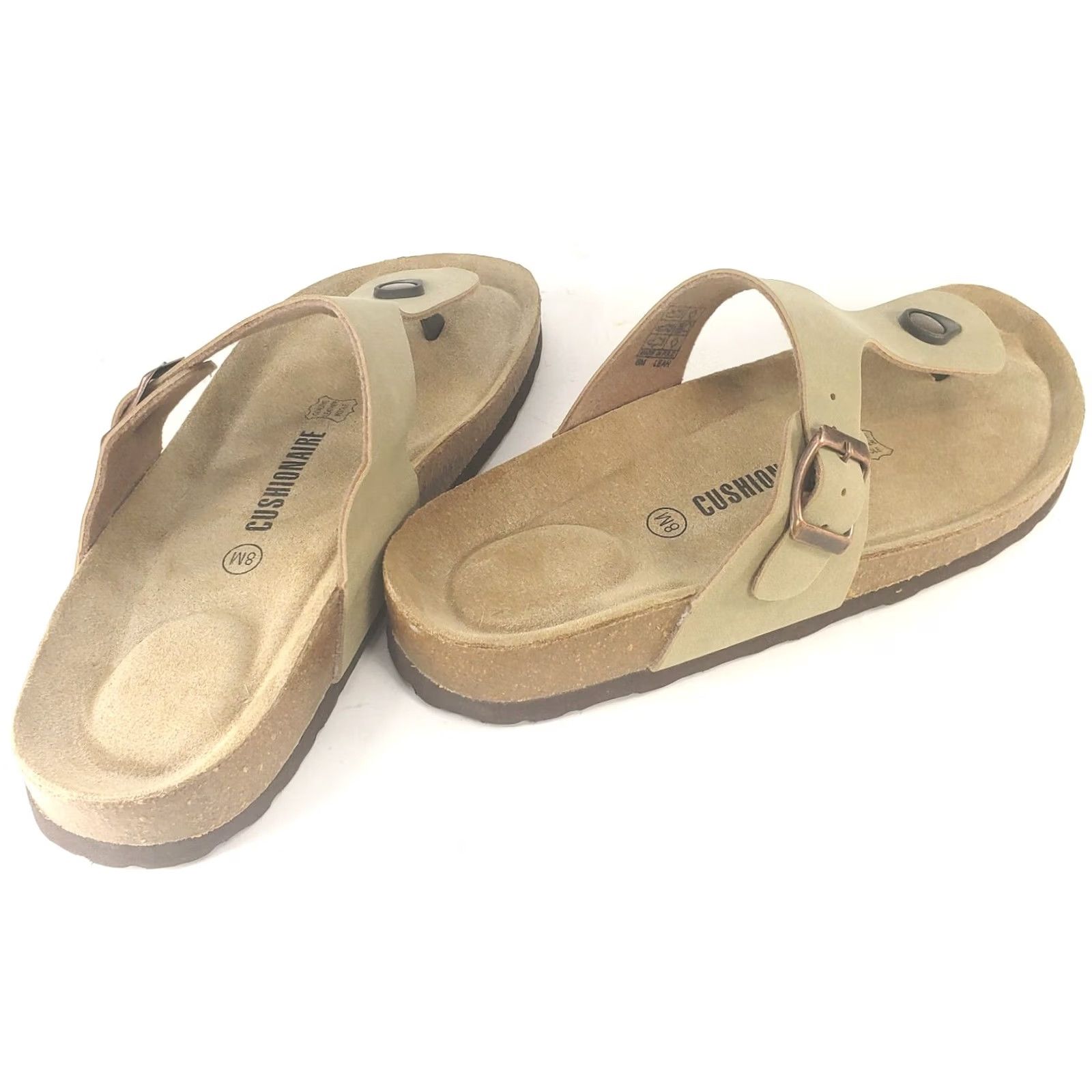 Vintage CUSHIONAIRE Leah Women's Sandal Tan Leather Slip-On Flip Flop Toe Post 8 Size US 8 / IT 38 - 4 Thumbnail