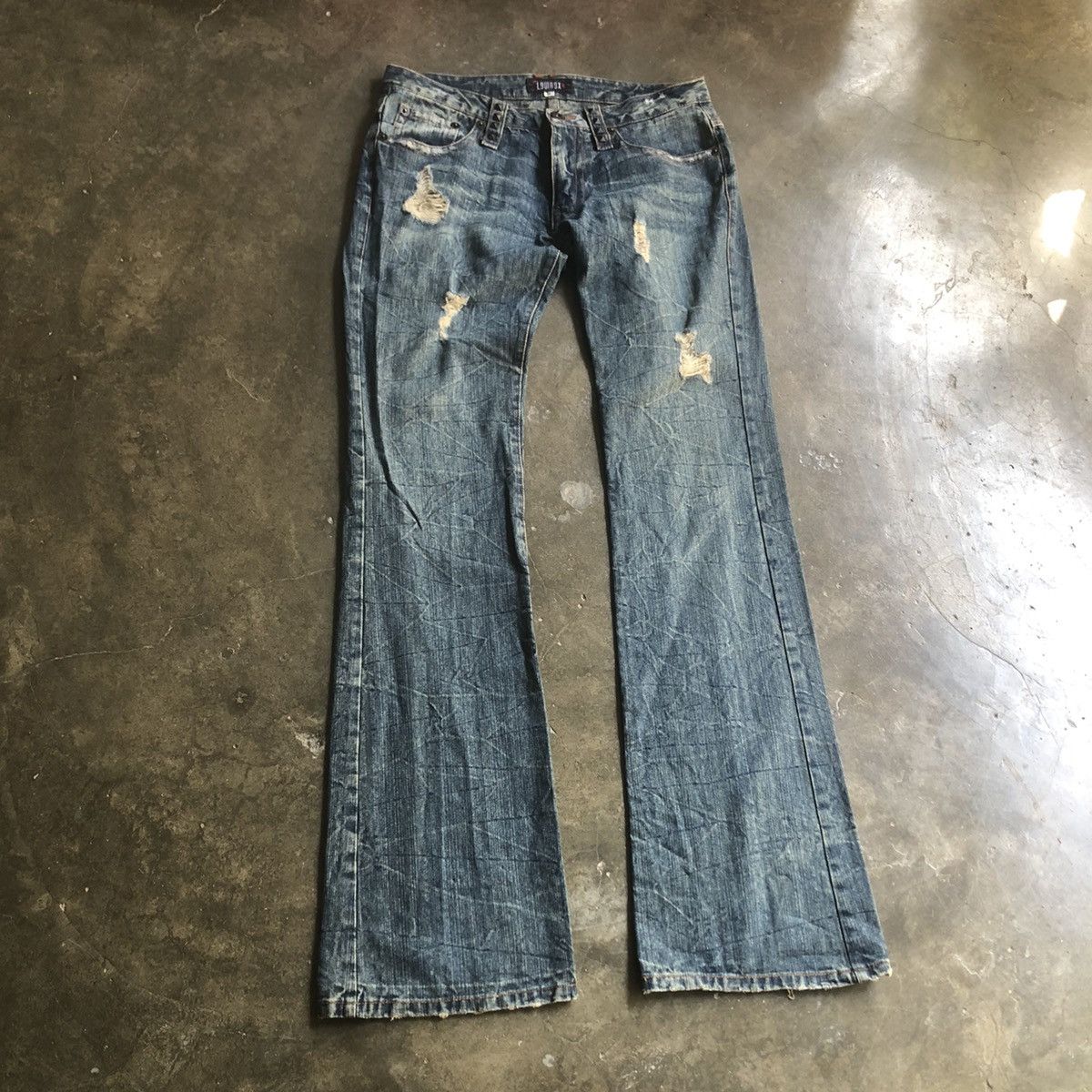 Japanese Brand × LOWBOX Lowbox Punk Stayle Flare Jeans 🍒 Size US 31 - 2 Thumbnail