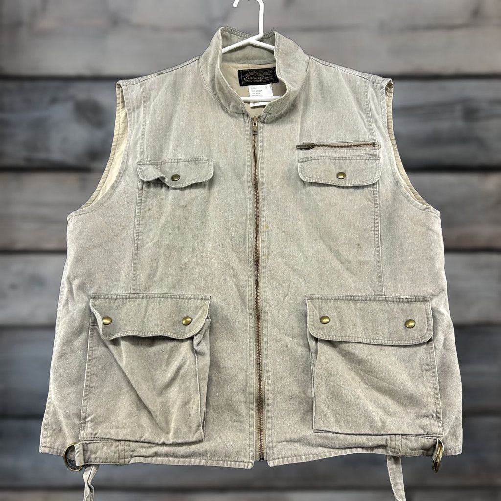 Eddie Bauer VINTAGE Eddie Bauer Vest Mens XL Beige Cotton Utility Pockets 90s Down Zip Pockets Military 90s Mens Size US XL / EU 56 / 4 - 1 Thumbnail
