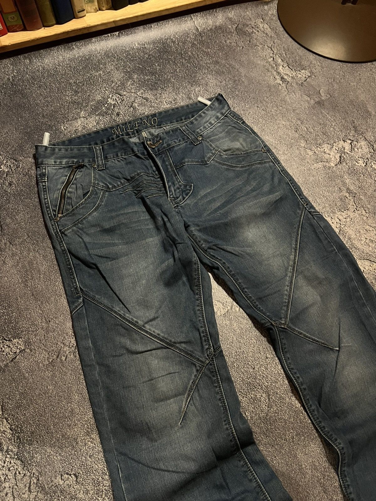 Japanese Brand Flared Destroyed Faded Jeans / Avan Garde Archive Style Size US 32 / EU 48 - 3 Thumbnail