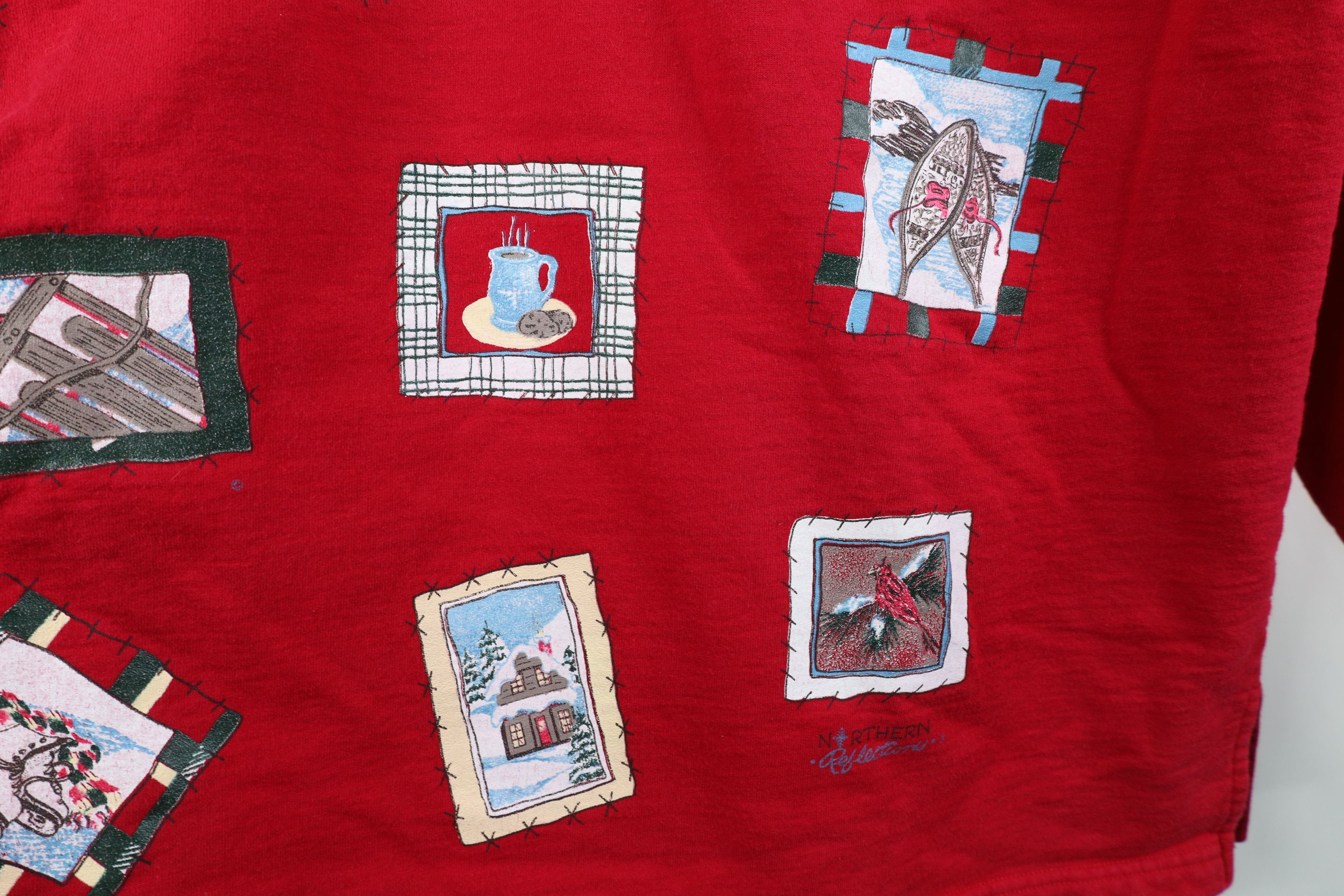 Vintage Vintage 90s Oversized Winter Stamp Turtleneck Sweatshirt Red Size M / US 6-8 / IT 42-44 - 8 Thumbnail
