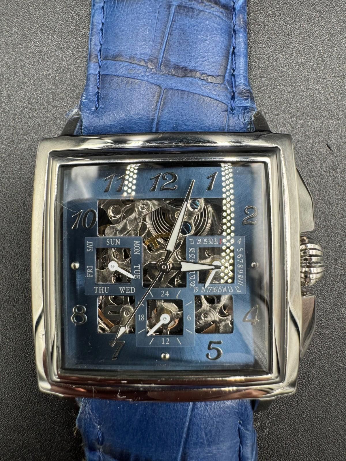 Other 38mm Square SLVR/BLUE Auto Day Date 24-hour Blue Strap LOUIE Size ONE SIZE - 8 Thumbnail