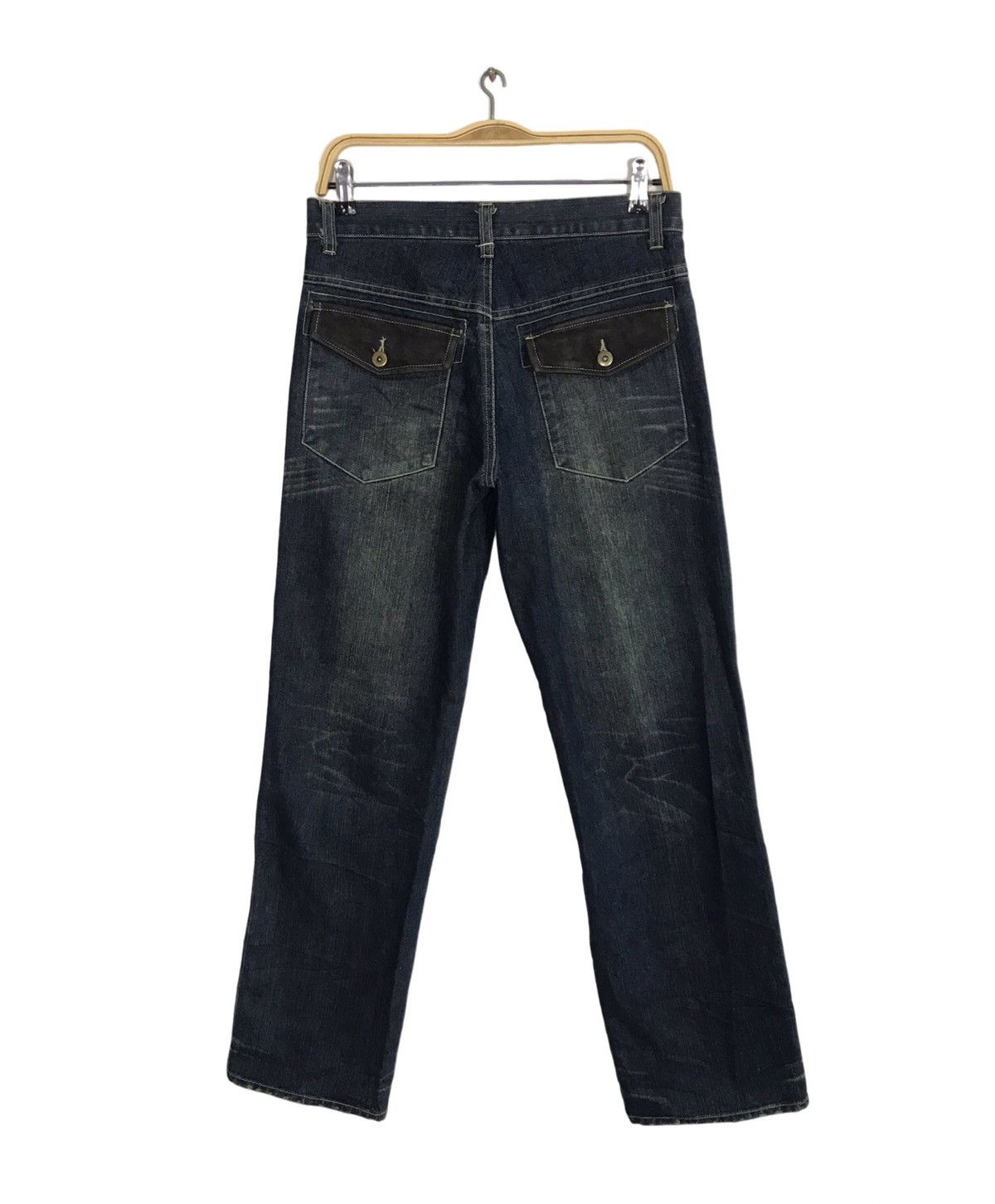 Japanese Brand Distressed Massive Squad Leather Flap Pocket Denim Jeans Size US 30 / EU 46 - 2 Thumbnail