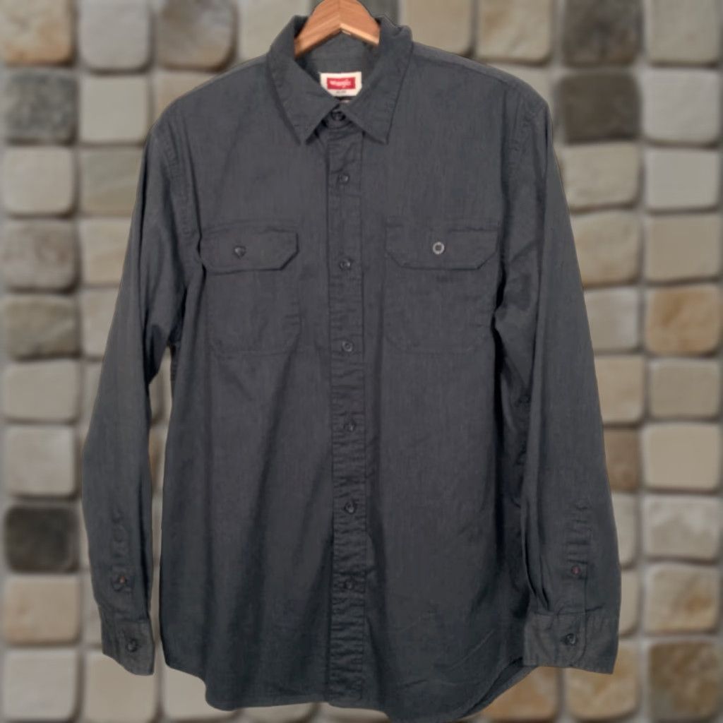 Wrangler Wrangler Shirt Men M Dark Gray Woven Stretch Long Sleeve Button-Up, Casual, Workwear, Size US M / EU 48-50 / 2 - 1 Thumbnail