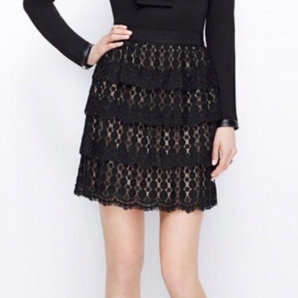 Ann Taylor NWT New Ann Taylor Black Lace Tiered Mini Skirt Size 2 Size 26" / US 2 / IT 38 - 1 Thumbnail