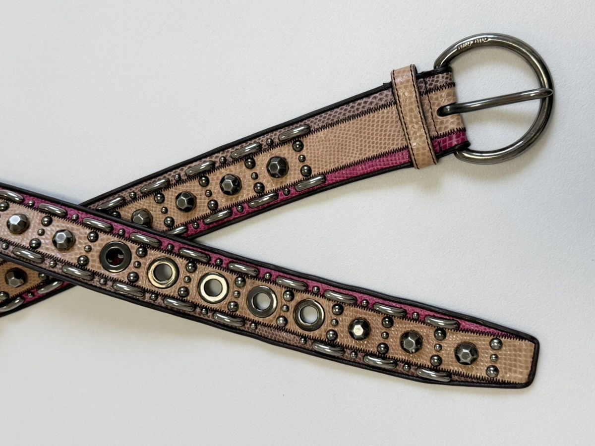 Miu Miu Mid 2000s Studded Snake Print Leather Belt Size ONE SIZE - 13 Thumbnail
