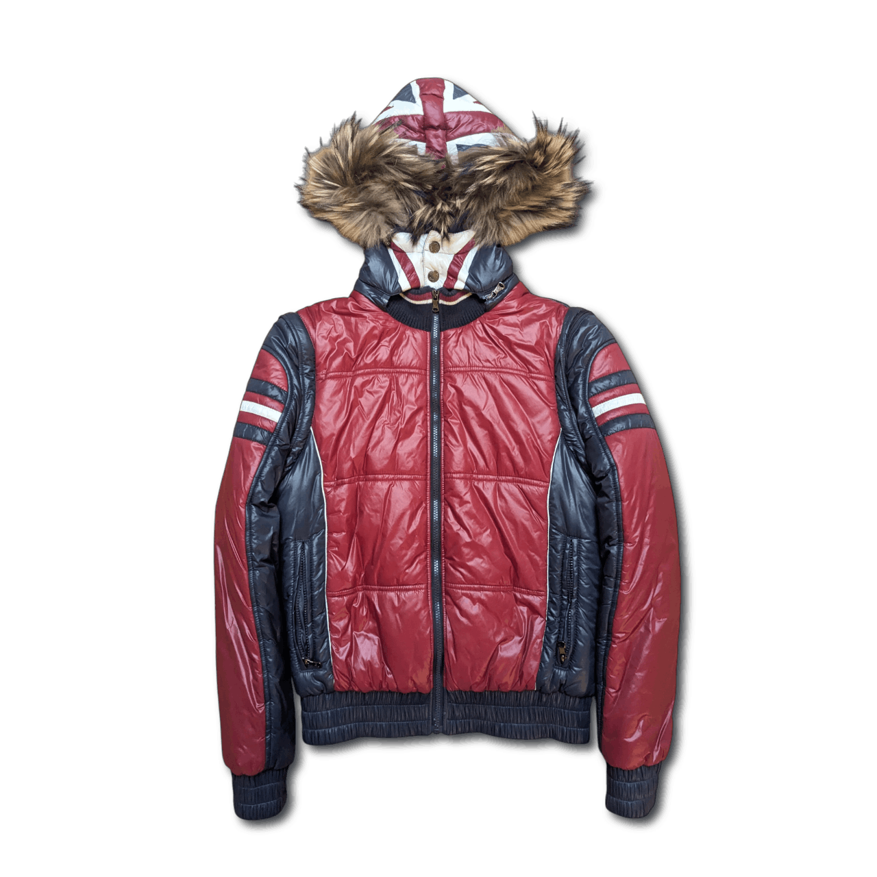 Pre-owned Archival Clothing United Kingdom Union Flag Puffer Jacket D&g In Navy