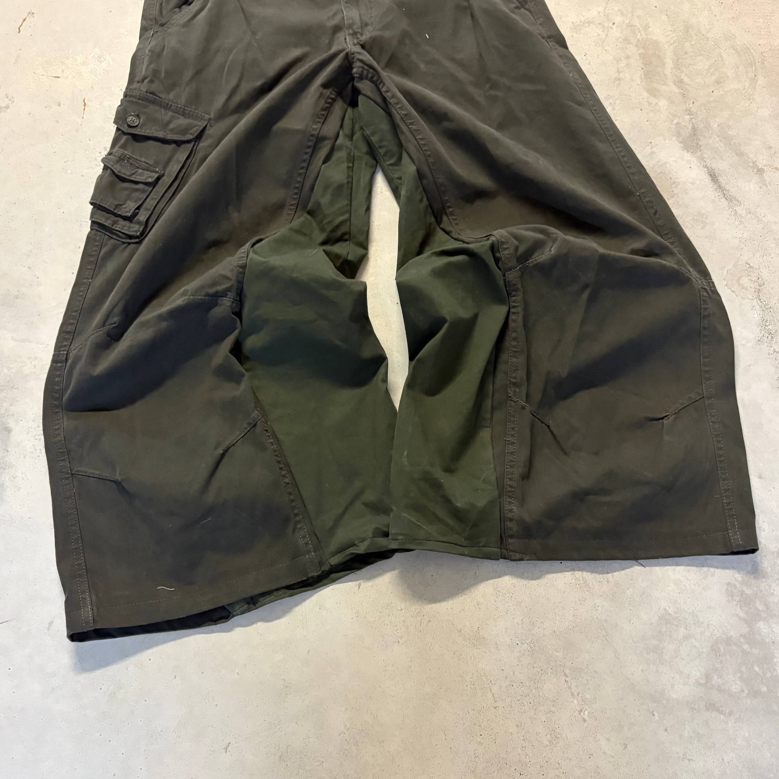 Japanese Brand Dark Green Wide Double Waist Cargo Pants – Handmade Baggy Size US 33 - 7 Thumbnail