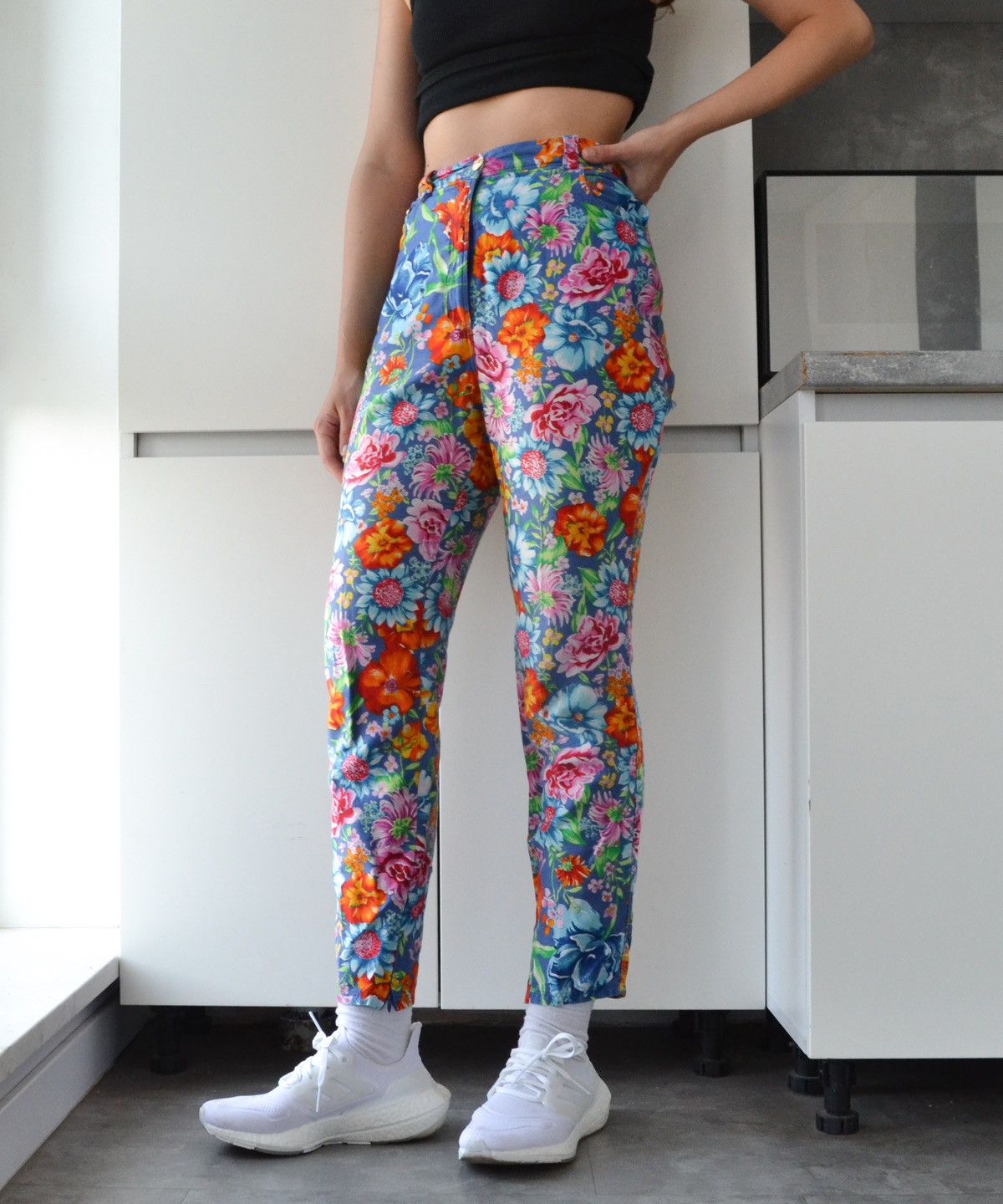 Versus Versace VERSUS Pants Trousers Blue Flower Floral Print 90s Cotton Size 30" / US 8 / IT 44 - 4 Thumbnail