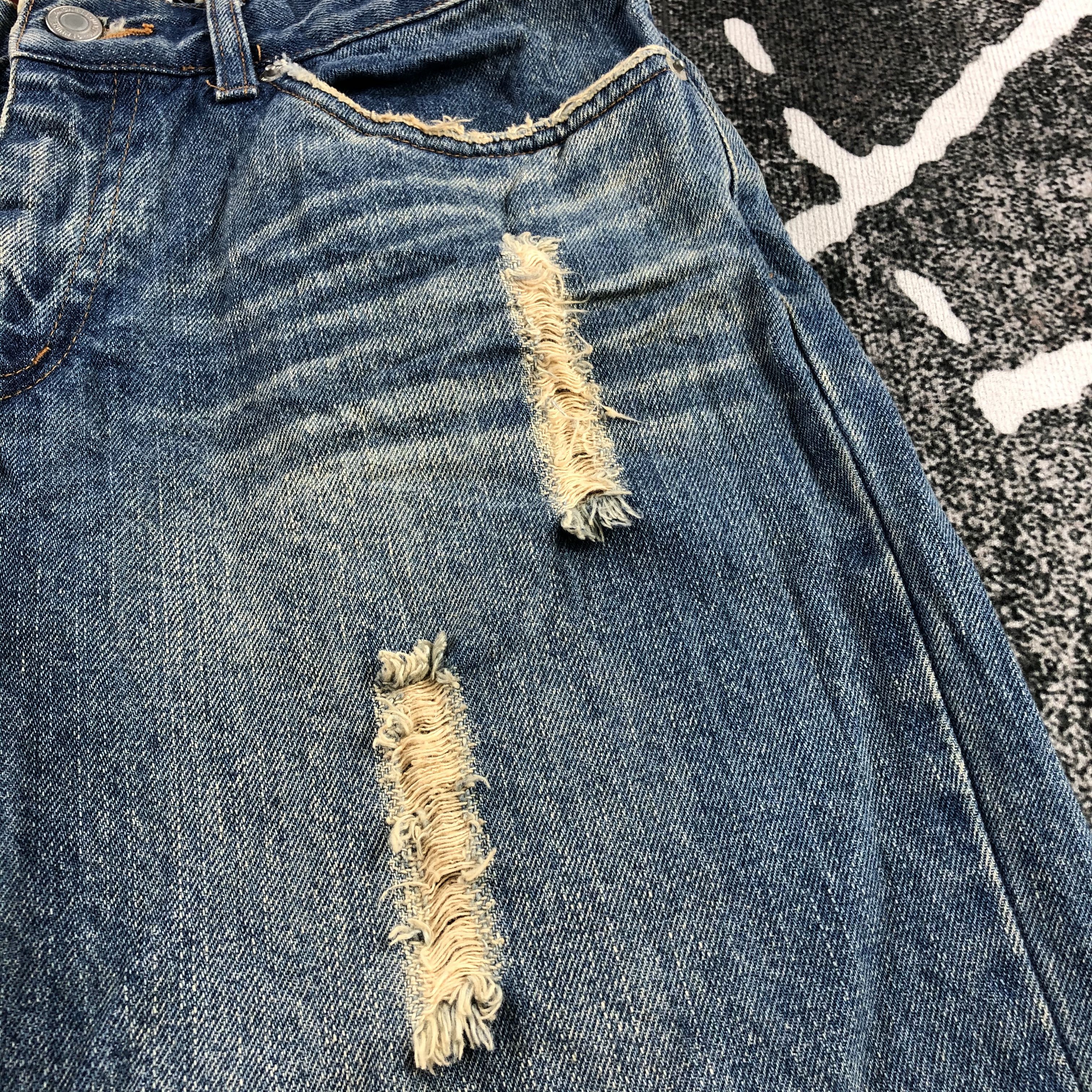 Japanese Brand Playchess Jeans DIstressed Double Waist Denim KJ1291 Size US 30 / EU 46 - 7 Thumbnail