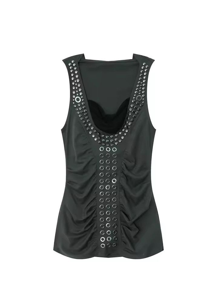 Vintage Y2K vintage style metal rivets trendy punk t shirt top Size M / US 6-8 / IT 42-44 - 2 Thumbnail