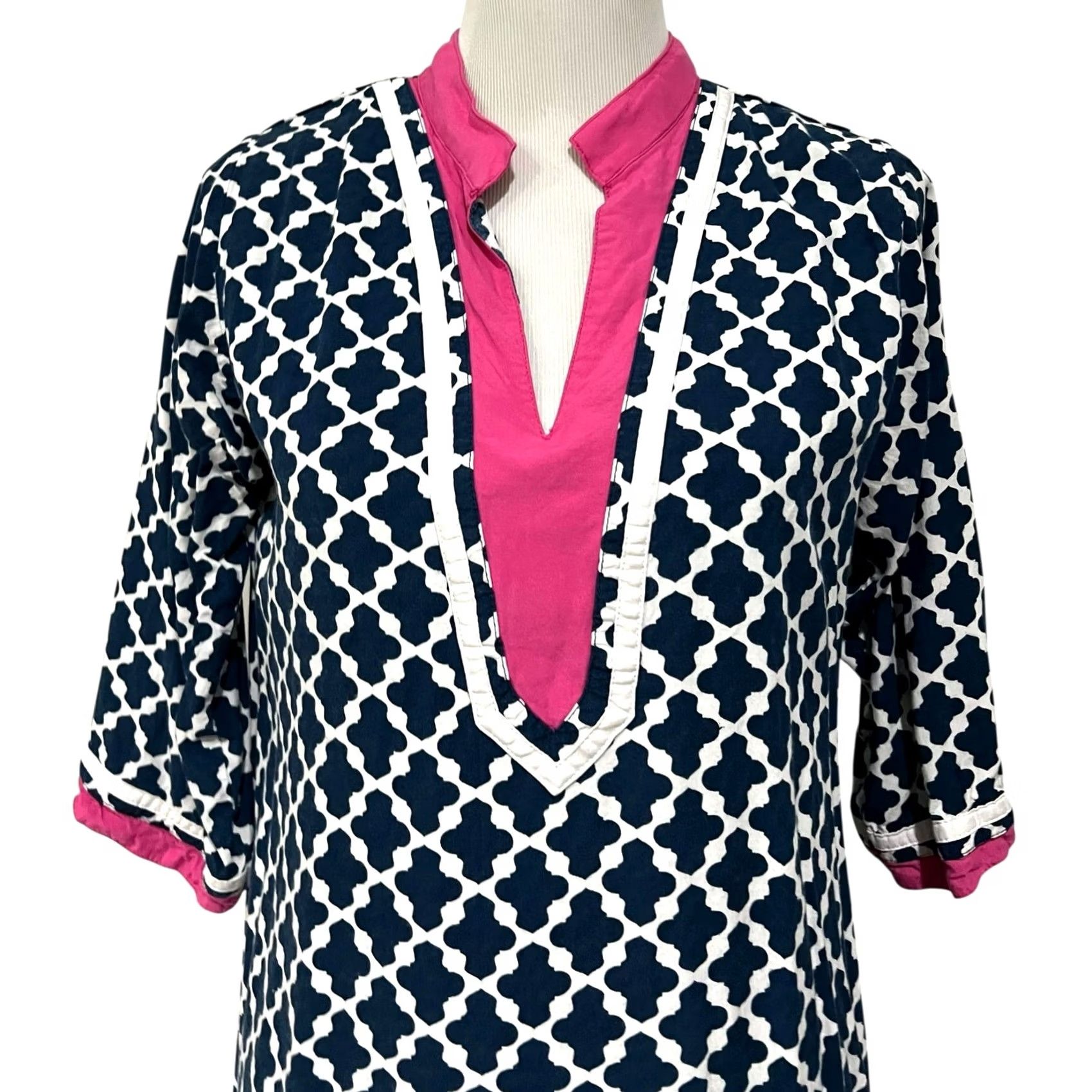 Escada Escapada Navy & Pink Tunic Coverup Dress Knee Length Resort Swim Women’s Sz M Size M / US 6-8 / IT 42-44 - 2 Thumbnail
