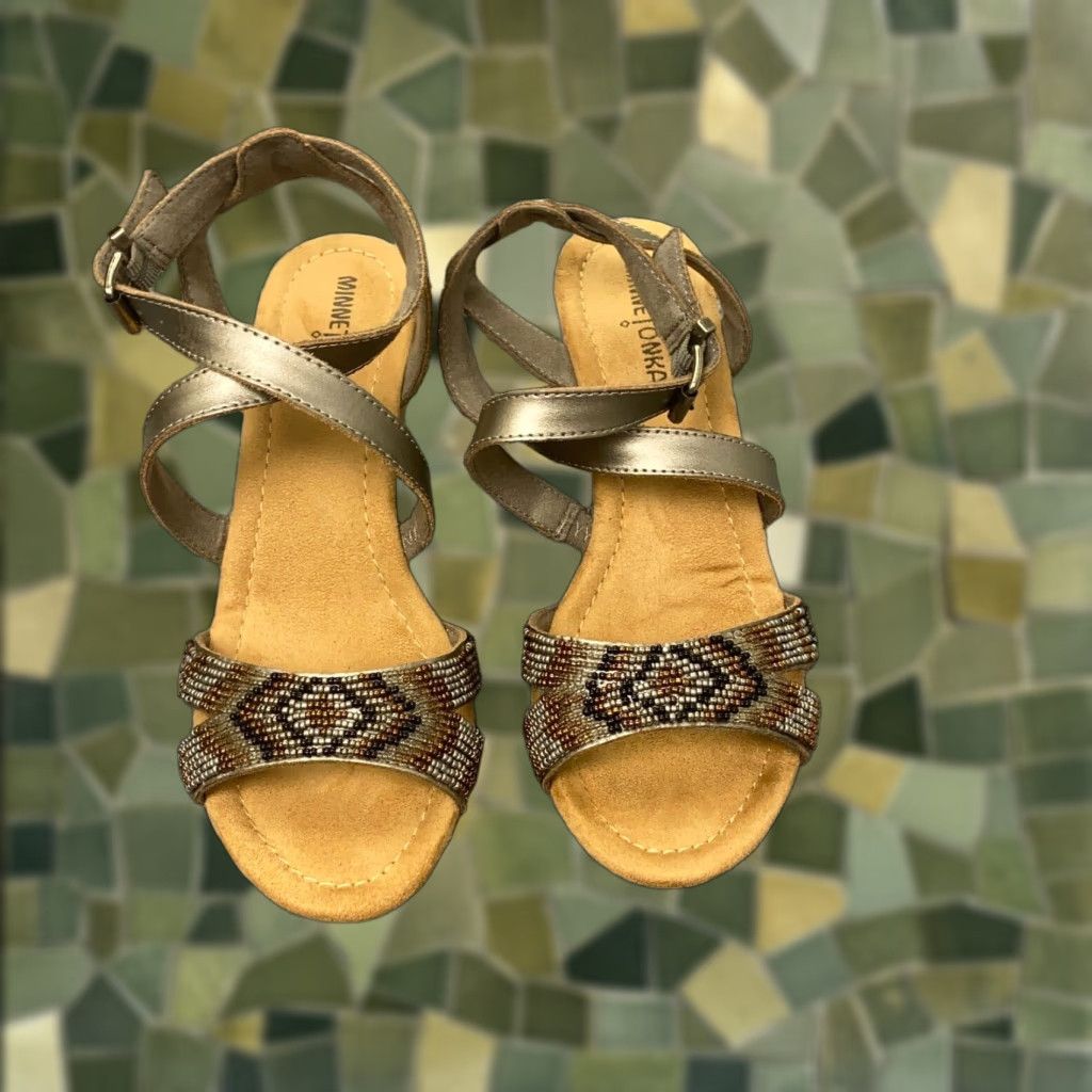 Minnetonka MINNETONKA Womens Sandals Size 7 Pewter Beaded Wedge Cork Southwestern Open Toe Size US 7 / IT 37 - 1 Thumbnail