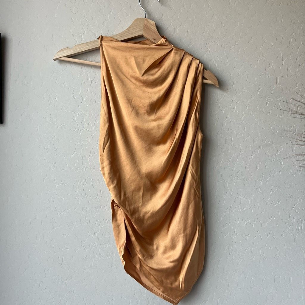 A.L.C. NEW A.LC. Blouse Silky Asymmetrical Ruched Sleeveless Top Fa Size XS / US 0-2 / IT 36-38 - 6 Thumbnail