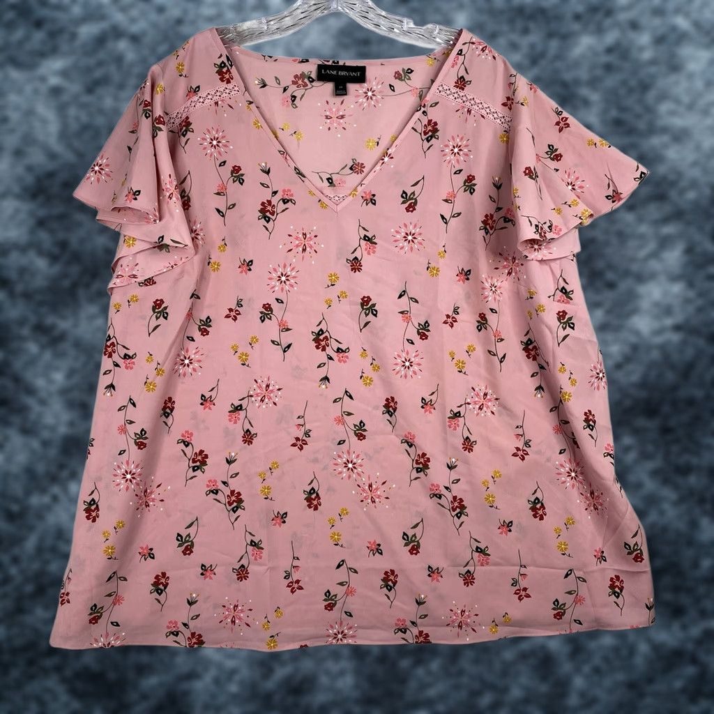 Vintage Lane Bryant Top Womens 24 Pink Floral Short Bell Sleeve Lightweight Boho Fairy Blouse Ladies Pink Floral 24 Sh Size 4XL / US 24-26 - 1 Thumbnail