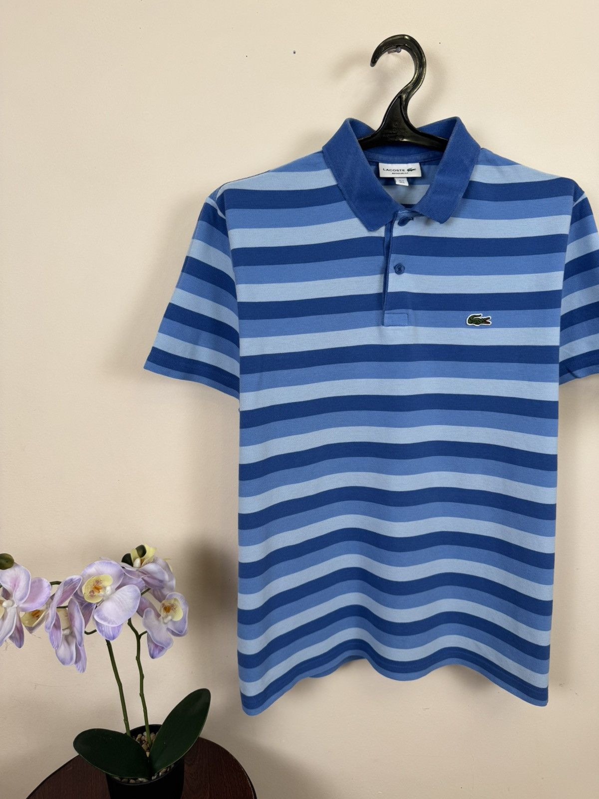 Other 🇫🇷 Lacoste Polo T shirt Striped Blue Sz L Luxury Casual Size US L / EU 52-54 / 3 - 4 Thumbnail