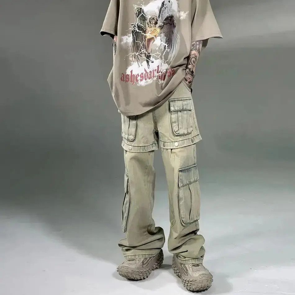 Japanese Brand Retro Buttons Detachable Design Wide Cargo Jeans Size US 32 / EU 48 - 1 Thumbnail