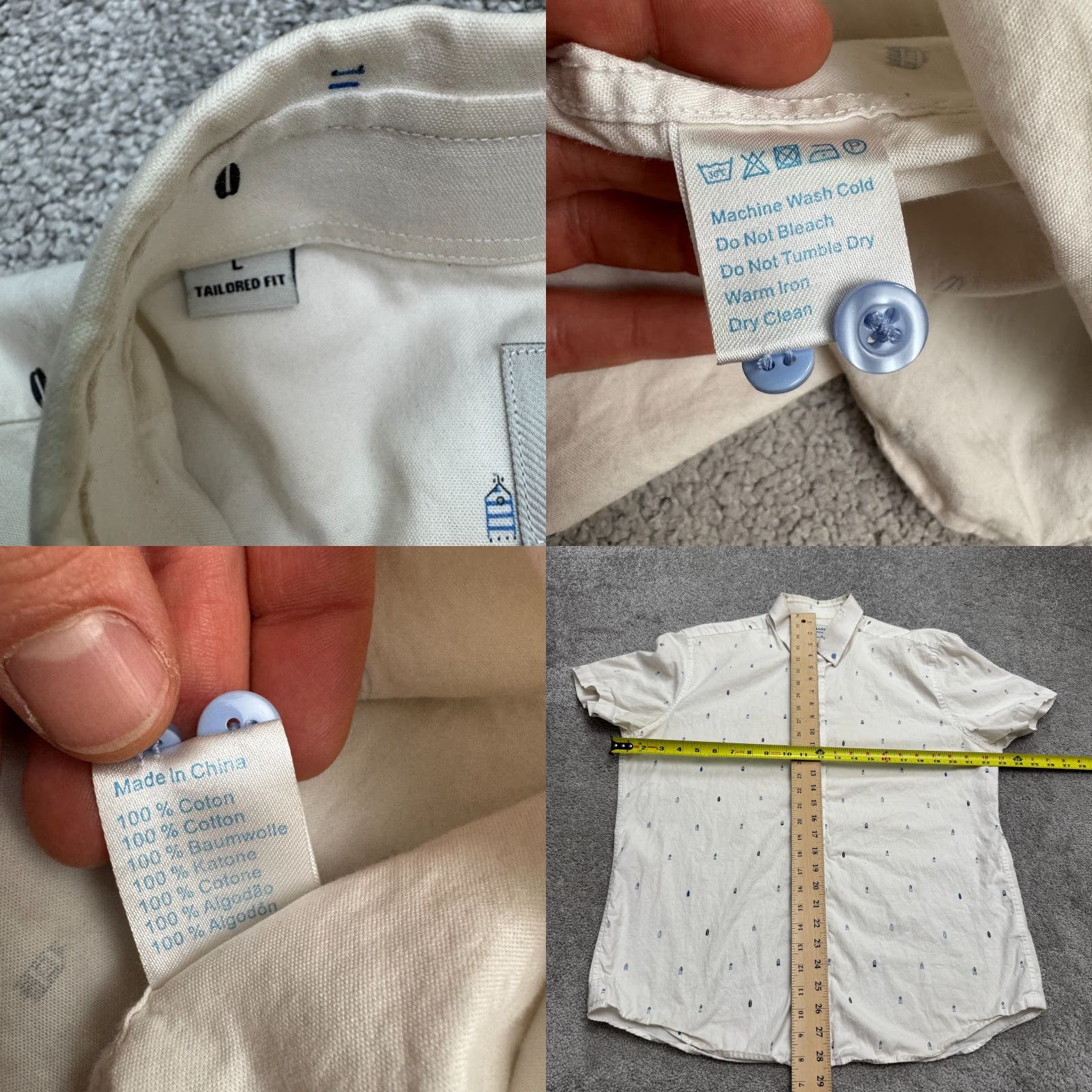 Vintage Twillory Untuckable Surfboard Print Button Down Shirt Mens Large White Cotton Size US L / EU 52-54 / 3 - 8 Thumbnail