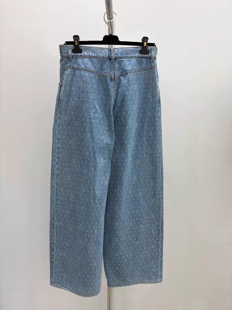 Chanel Chanel Full logo light blue polka dot denim wide-leg pants Size 25" / US 0 / IT 36 - 2 Thumbnail