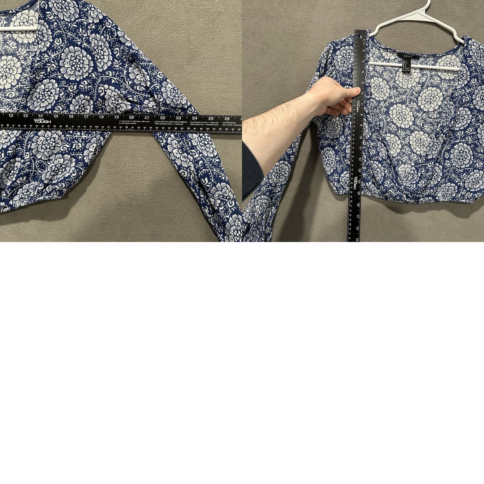 Forever 21 FOREVER 21 Crop Top Women S Blue Floral Paisley Bell Sleeve Flowy Rayon Shirt Size S / US 4 / IT 40 - 8 Thumbnail