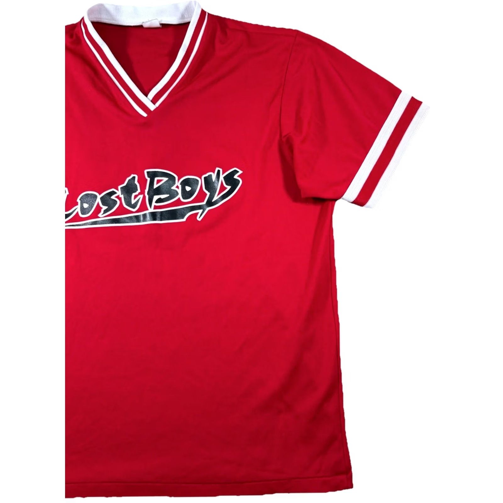 Vintage VINTAGE Lost Boys Band Red Jersey Pullover Shirt M/L Unisex Adults Short Sleeve V-Neck 90s Rock Hip Hop Retro USA #33 Size US M / EU 48-50 / 2 - 3 Thumbnail