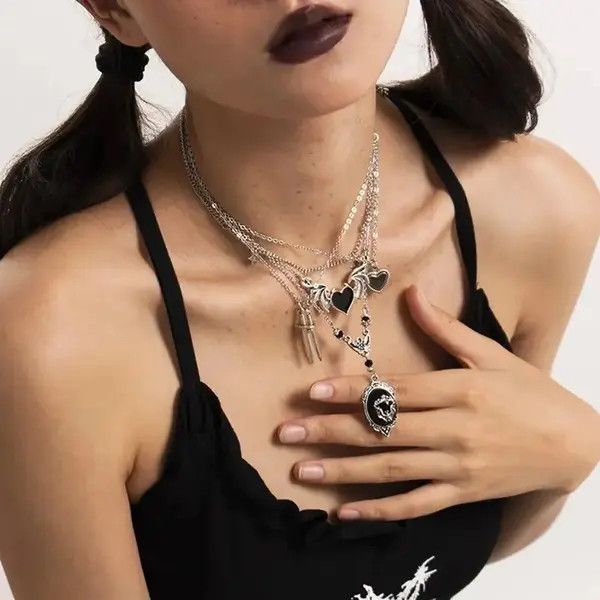 Japanese Brand × Vintage Goth Demon Wings Sword Black Heart Pendant Necklace Size ONE SIZE - 1 Thumbnail