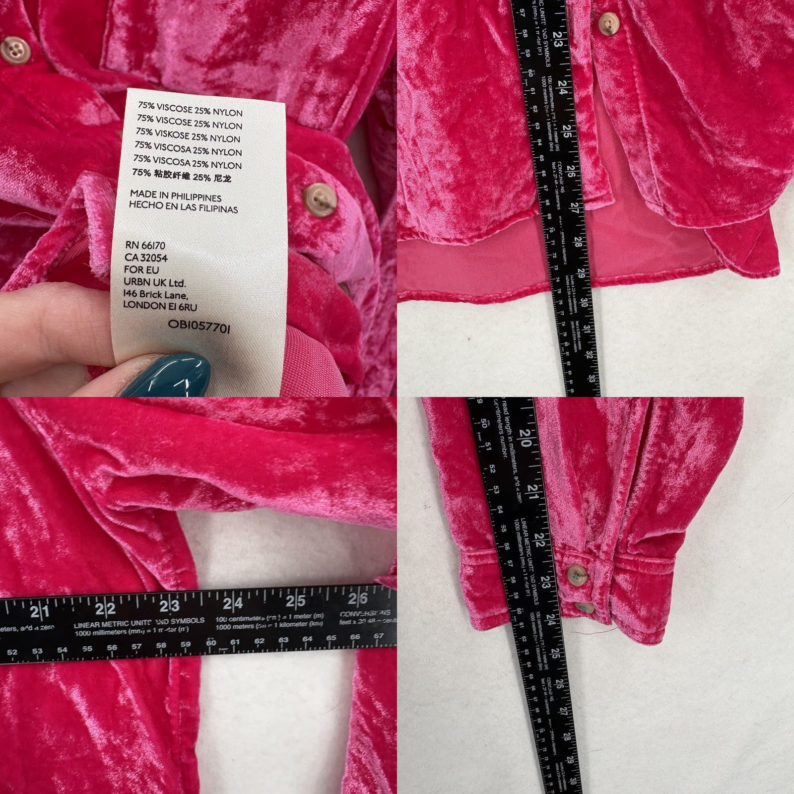 Vintage Pilcro The Hadley Velvet Button-Down Shirt Womens 14 Pink Relaxed Shirt Size XL / US 12-14 / IT 48-50 - 8 Thumbnail