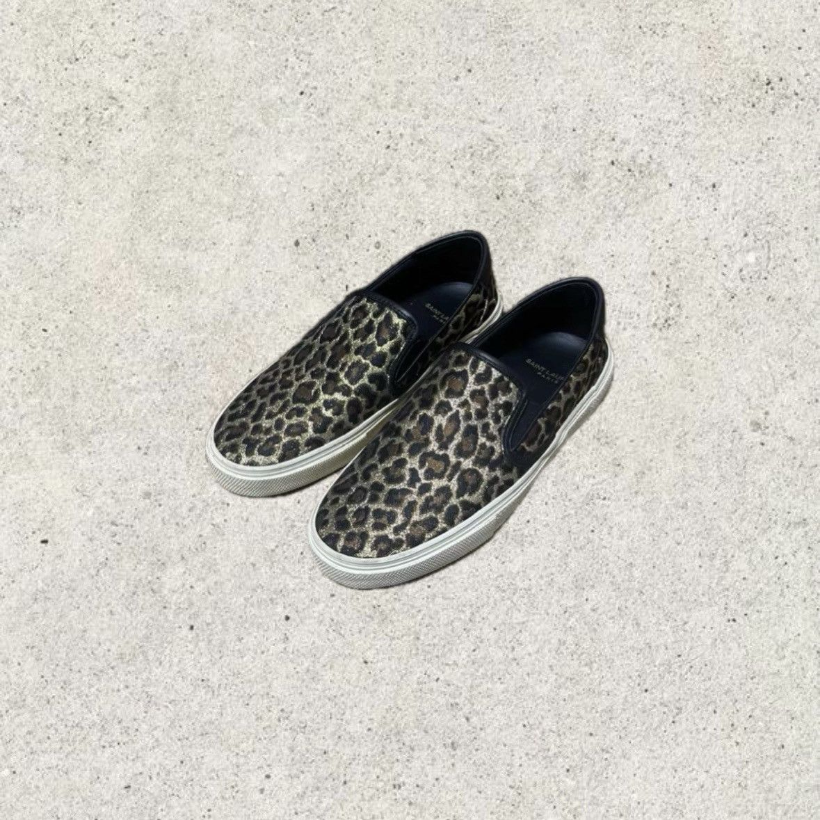 Saint Laurent Paris Gold Leopard Slip-on