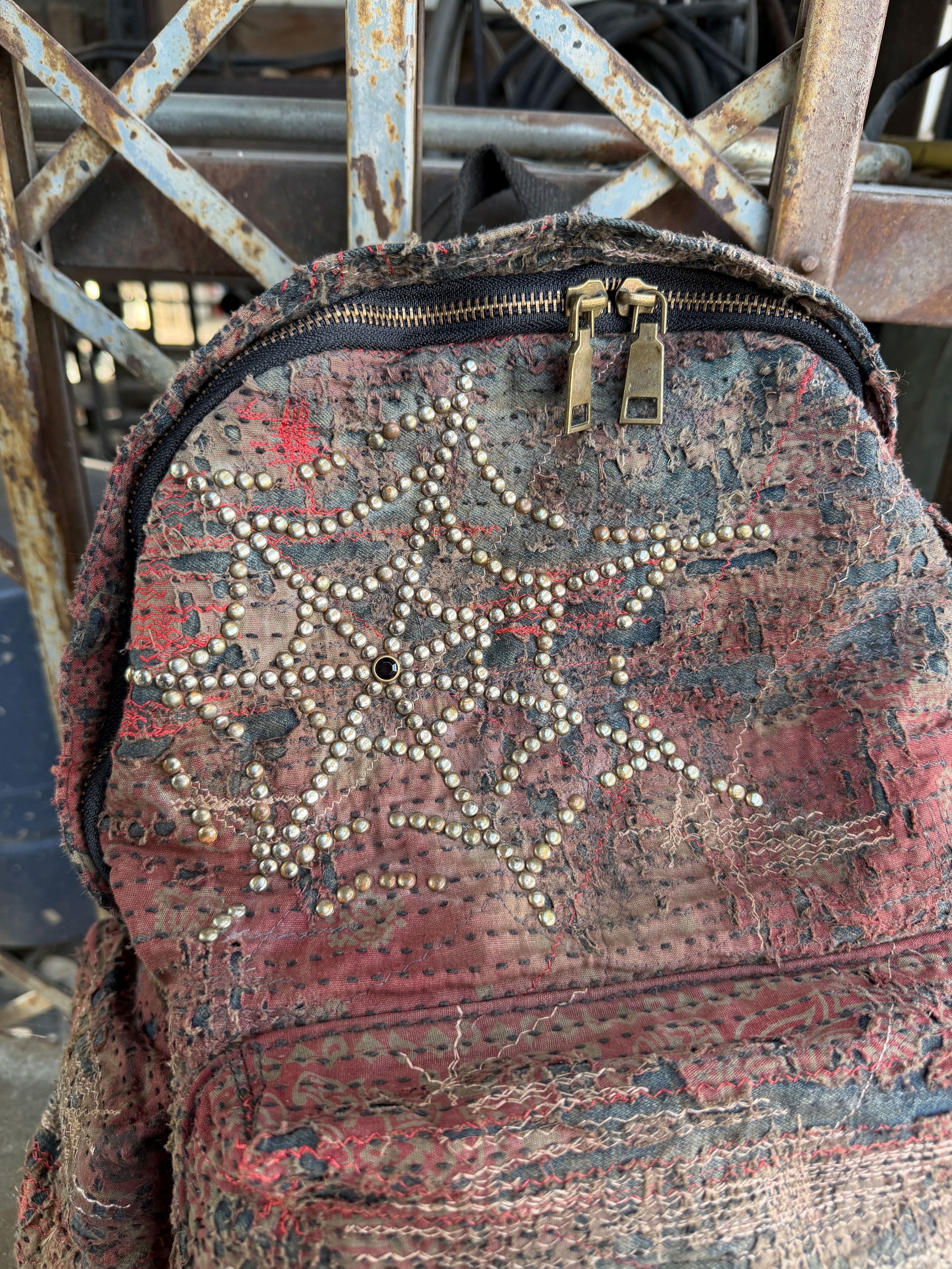 Japanese Brand SOLD * BORO SASHIKO Studded Spider Web Backpack 🕷️🕸️ Size ONE SIZE - 2 Thumbnail