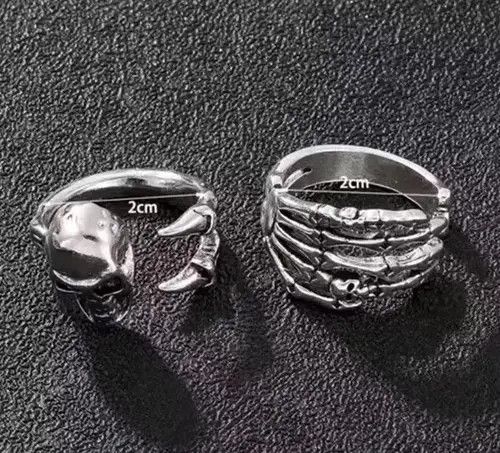 Carrol & Co. 2pcs Men's Vintage Skull Open Adjustable Ring Size ONE SIZE - 3 Thumbnail