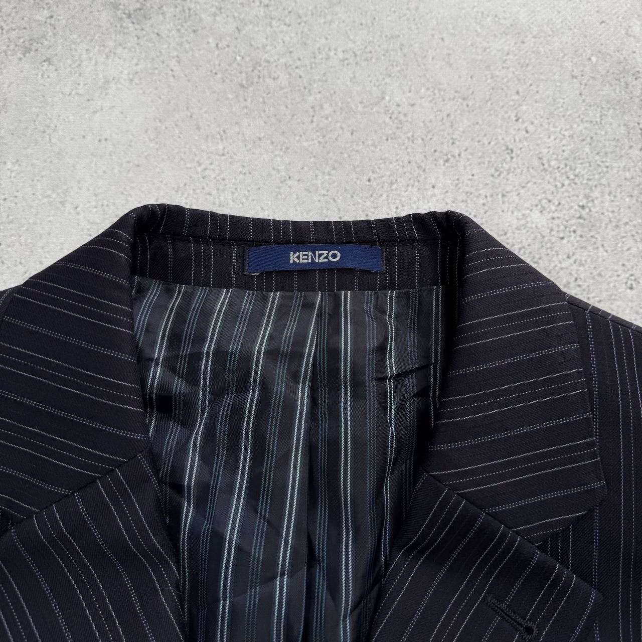 Kenzo Vintage Kenzo Homme Striped Three Button Wool Blazer Navy 50 Size 50R - 6 Thumbnail
