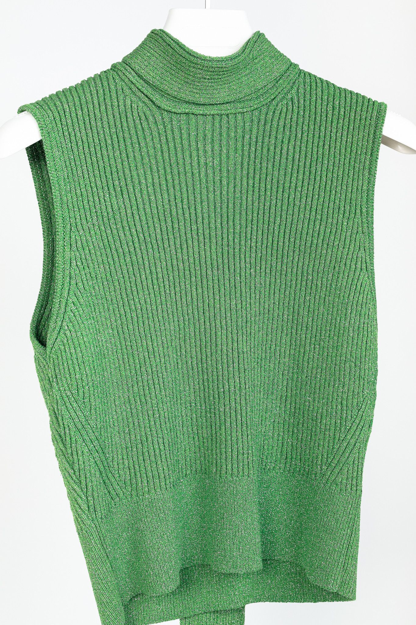 Ganni Ganni Flash Green Tie-Neck Glitter Knit Vest Size L / US 10 / IT 46 - 3 Thumbnail
