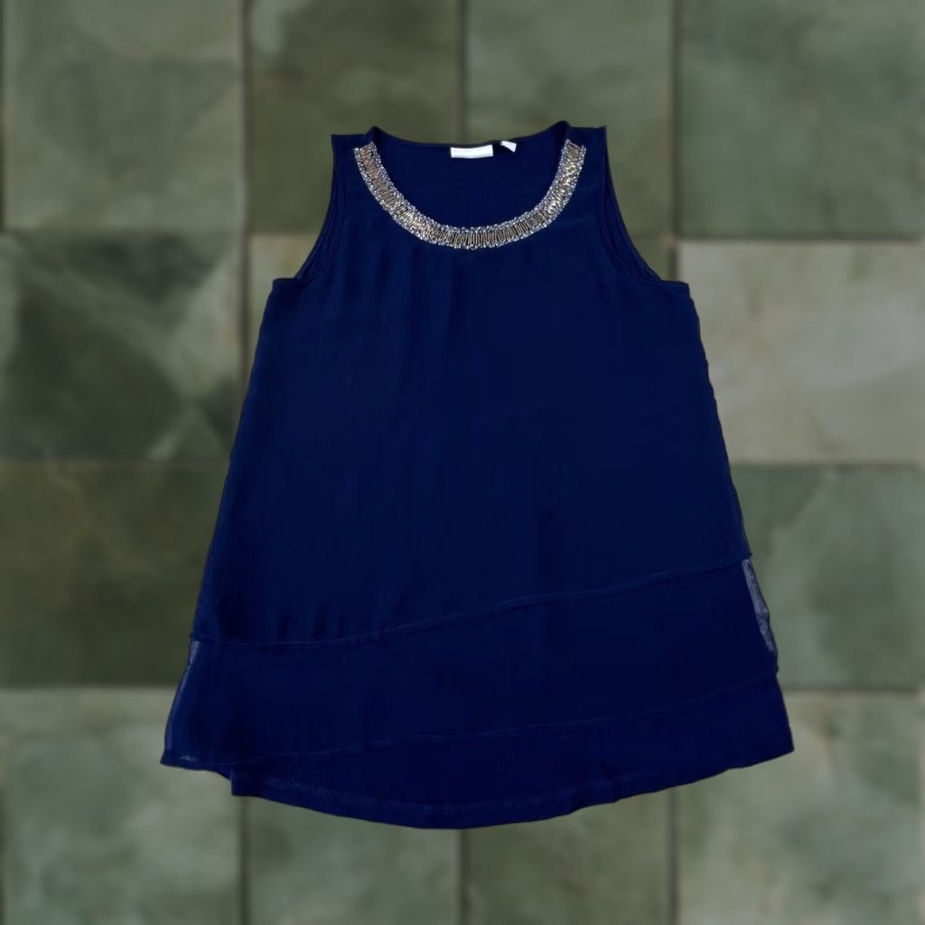 Vintage NY&Co Women's Blue Beaded Neckline Sleeveless Blouse Top XS Size XS / US 0-2 / IT 36-38 - 1 Thumbnail