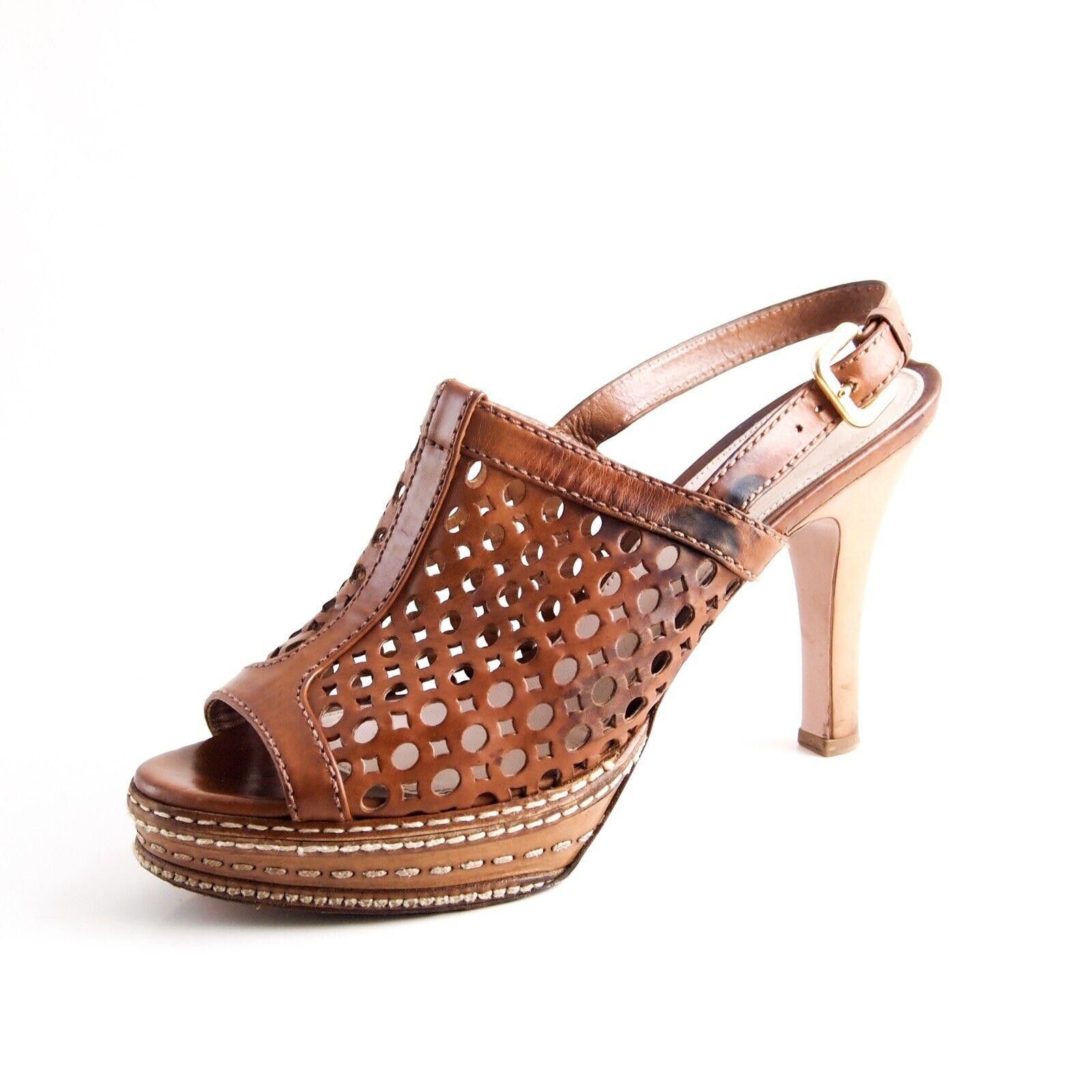 Prada Prada Cage Slingback Sandals Brown Leather Women US 10 EU 40 Size US 10 / IT 40 - 1 Thumbnail