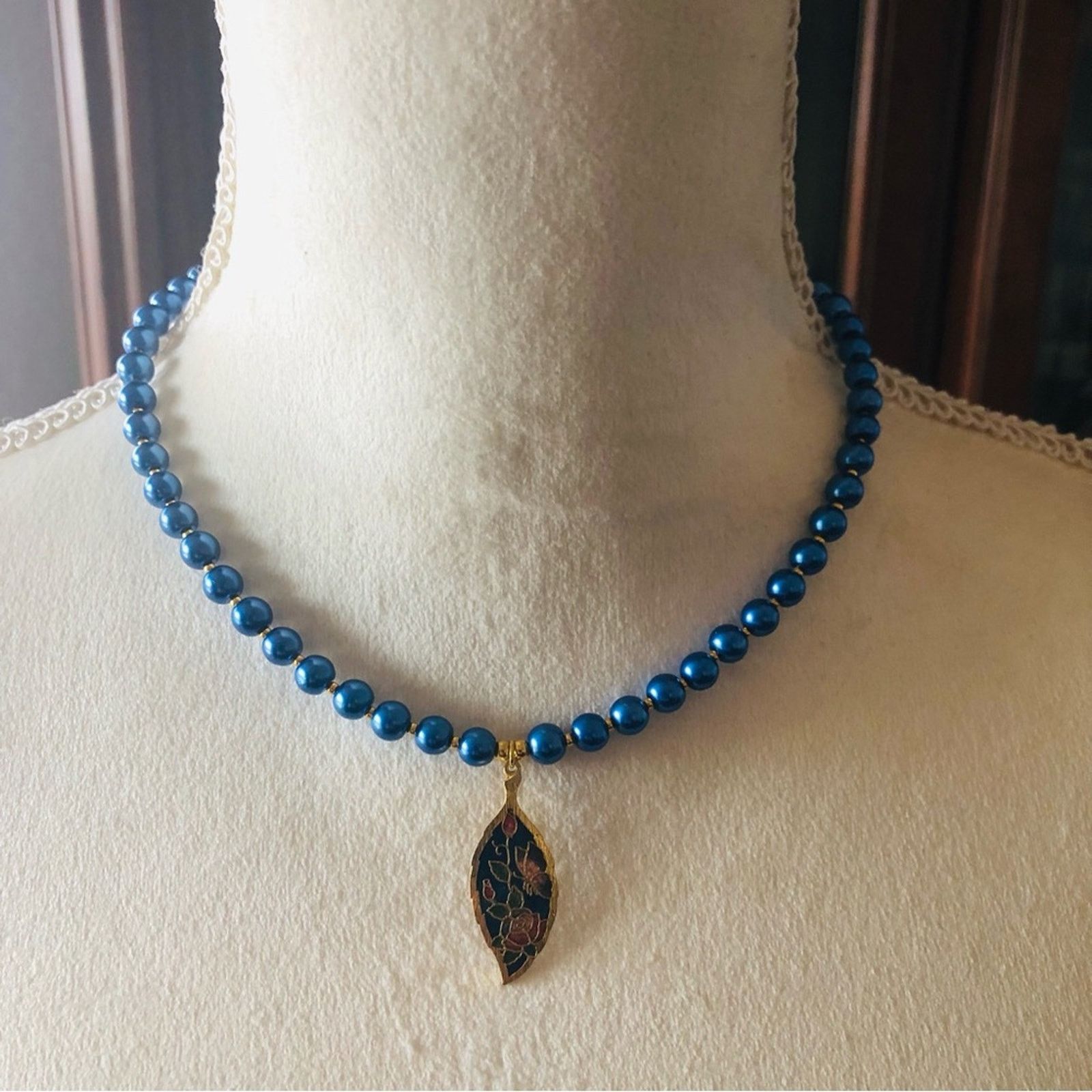 Handmade Handcrafted repurpose colorful cloisonné Pearl necklace Size ONE SIZE - 3 Thumbnail